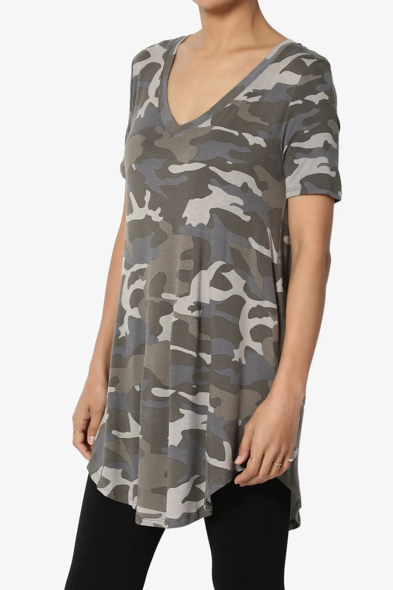 Quintana Camo V-Neck Short Sleeve Top