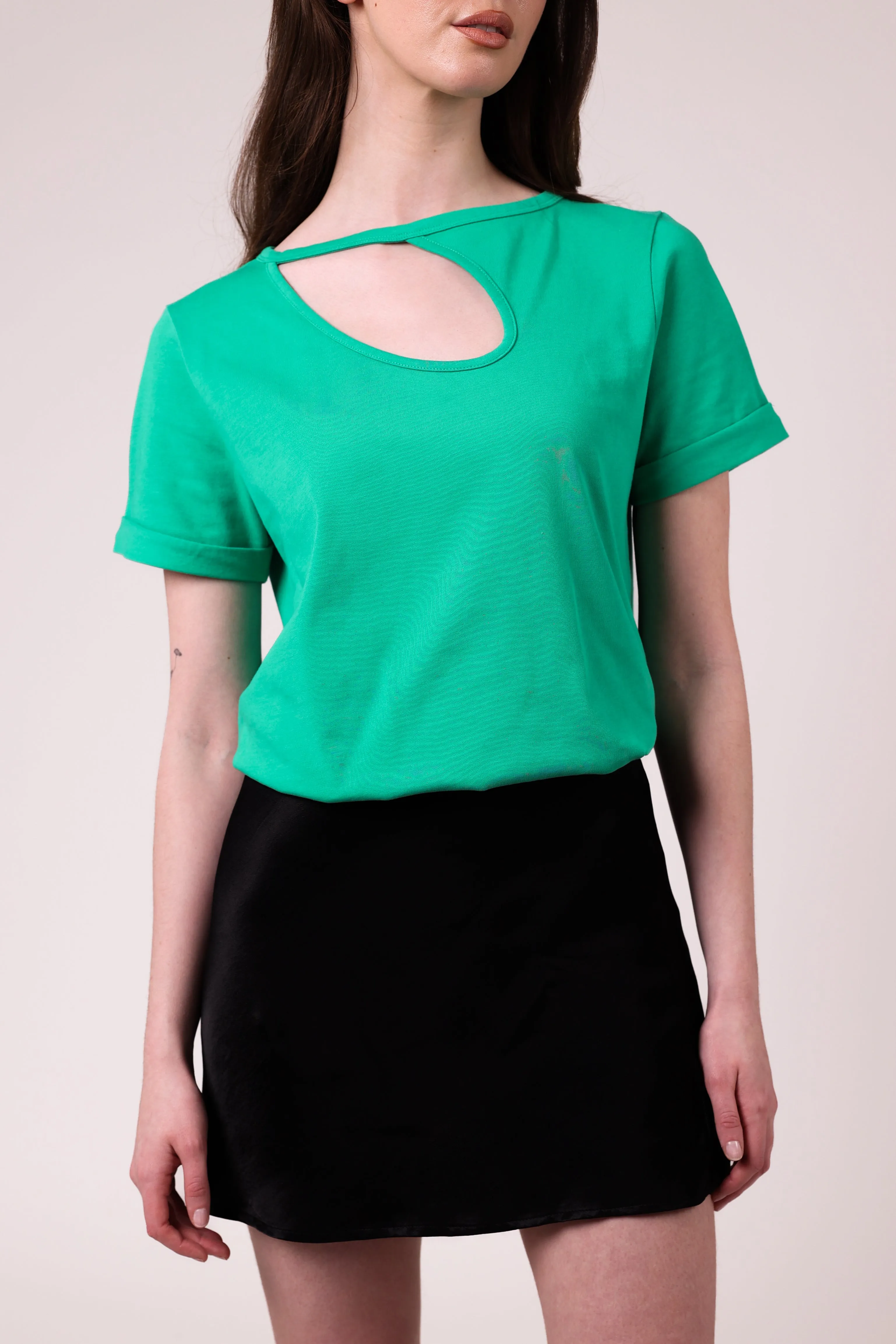 "The Stefanie"- Boyfriend Cut Out Detail T-shirt (Green)