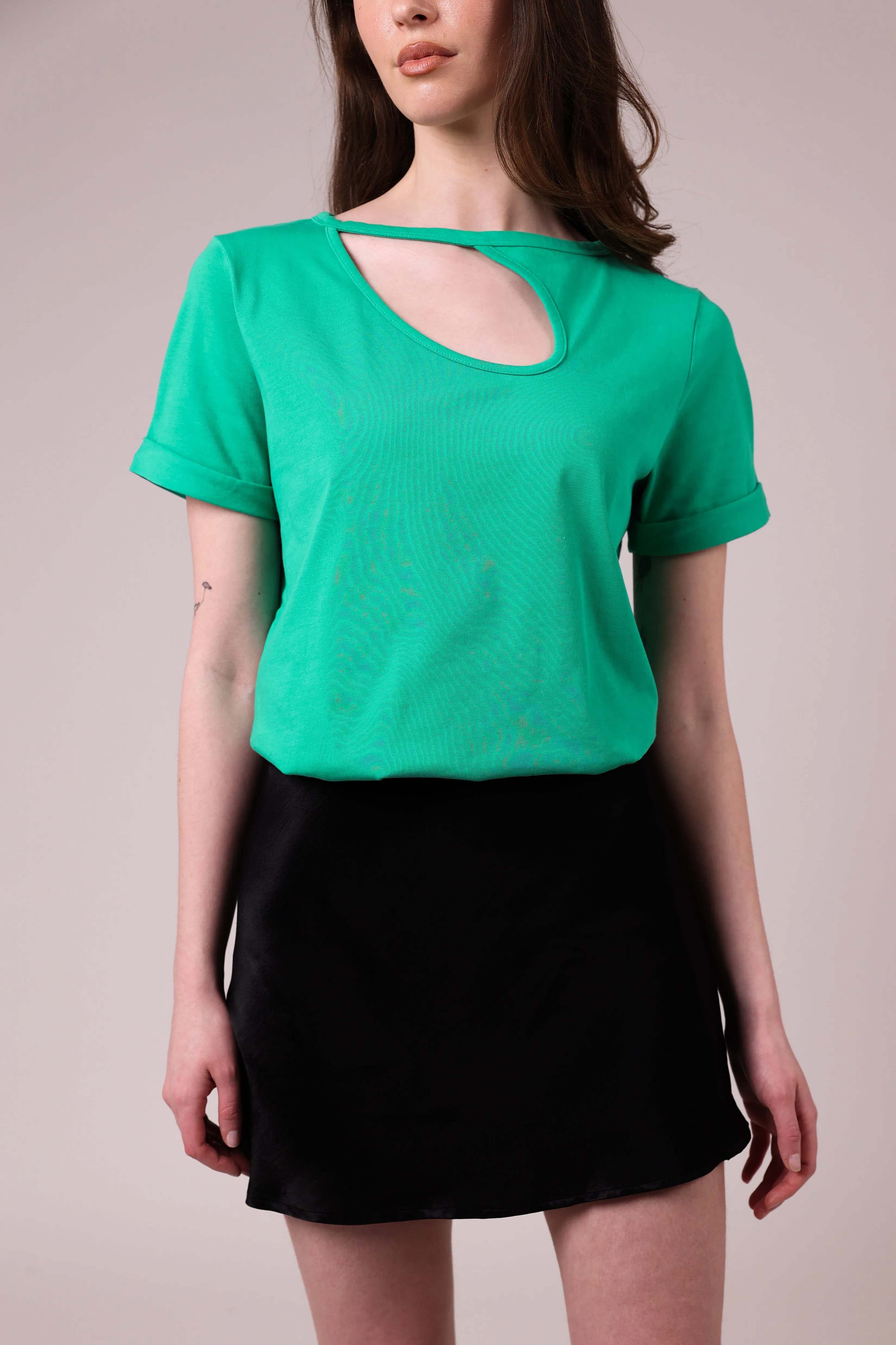 "The Stefanie"- Boyfriend Cut Out Detail T-shirt (Green)