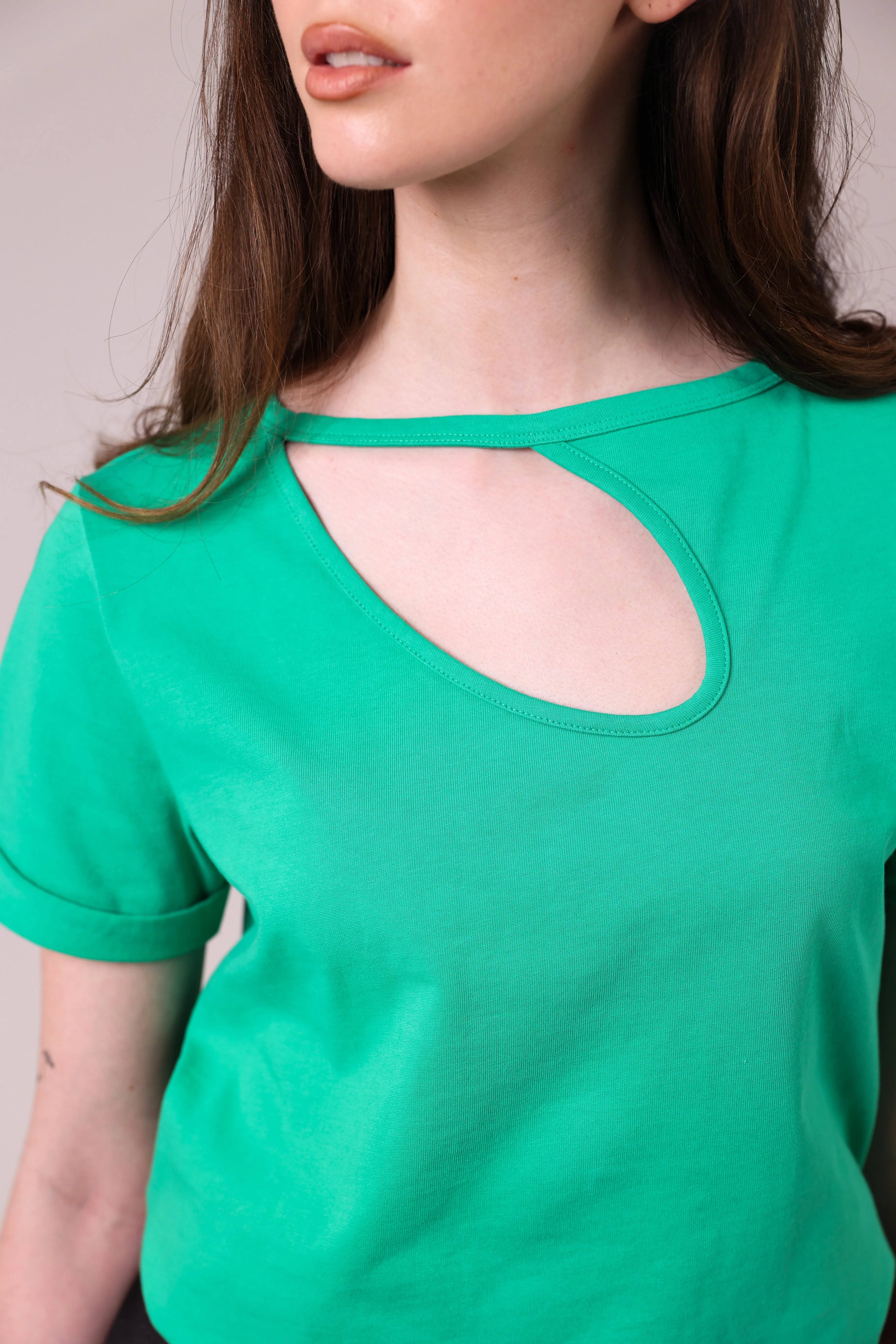 "The Stefanie"- Boyfriend Cut Out Detail T-shirt (Green)