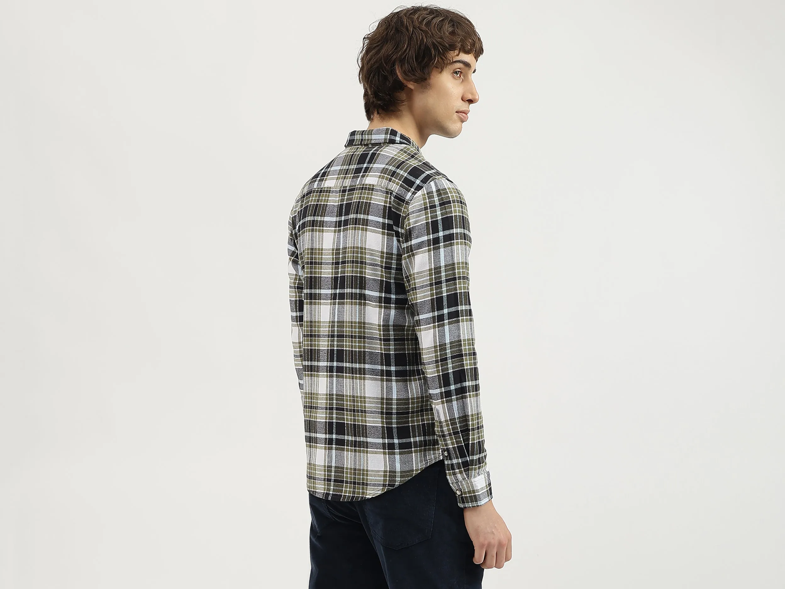 Regular Fit Spread Collar Checkered Shirt