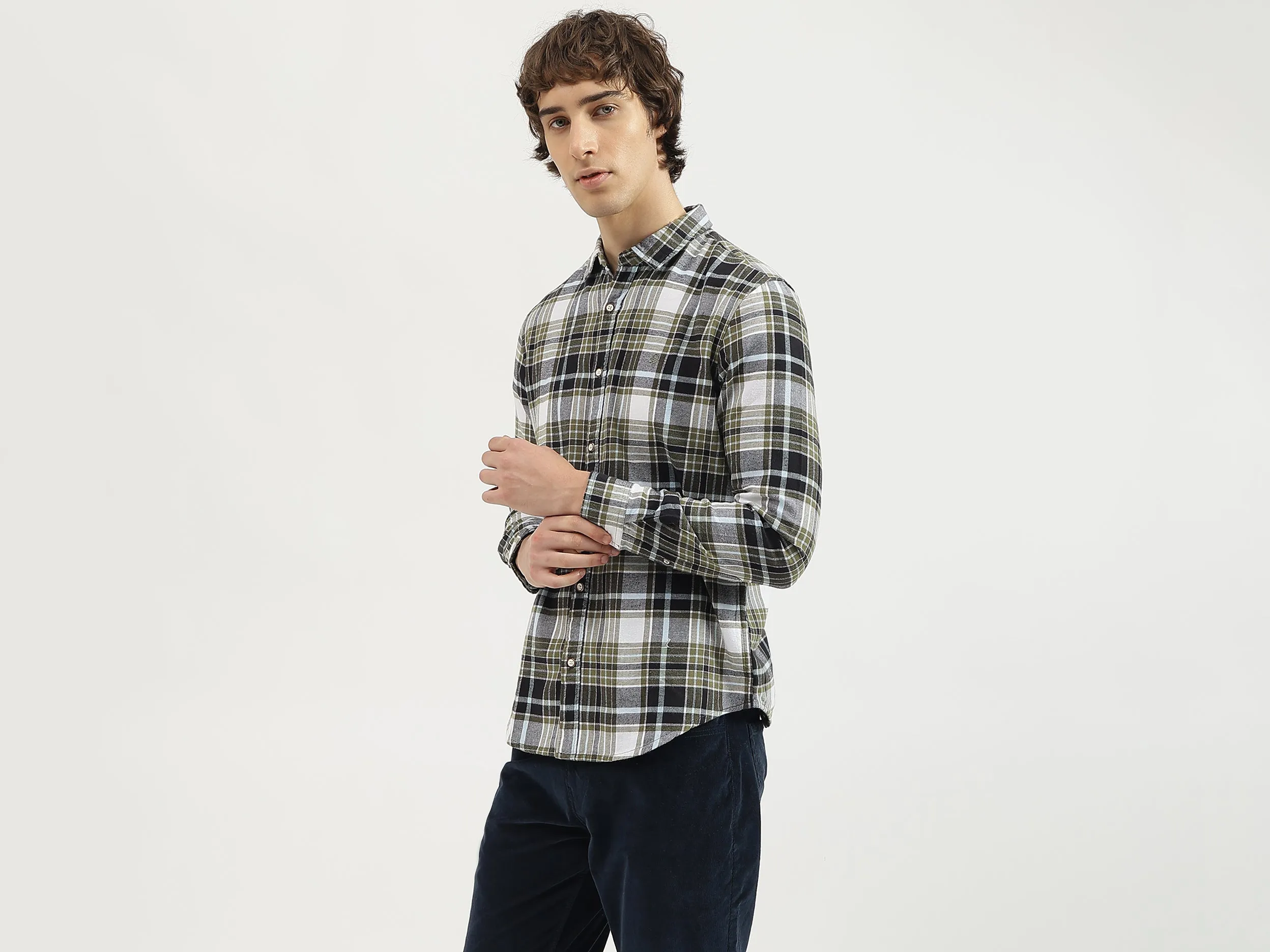 Regular Fit Spread Collar Checkered Shirt