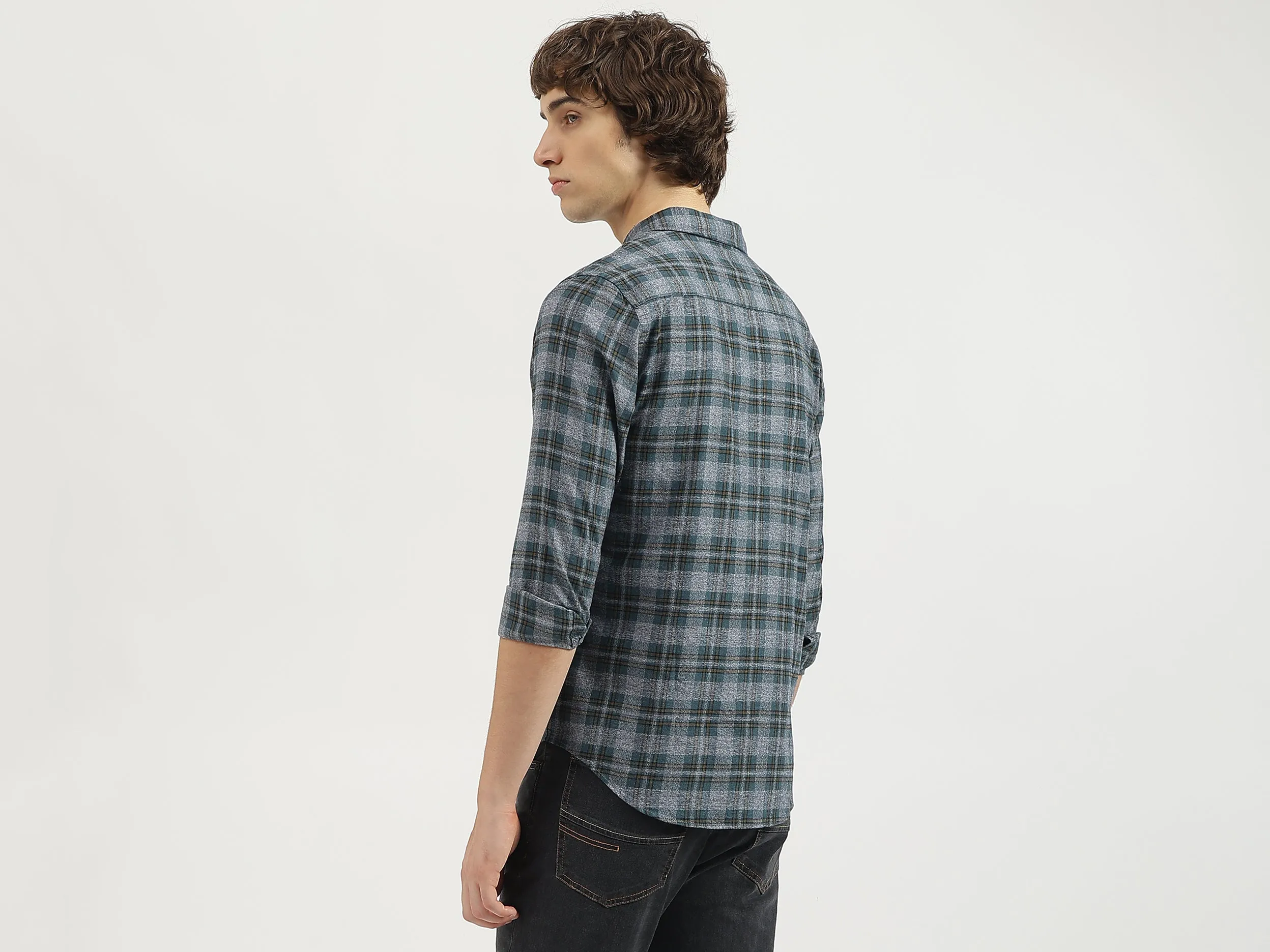 Regular Fit Spread Collar Checkered Shirt