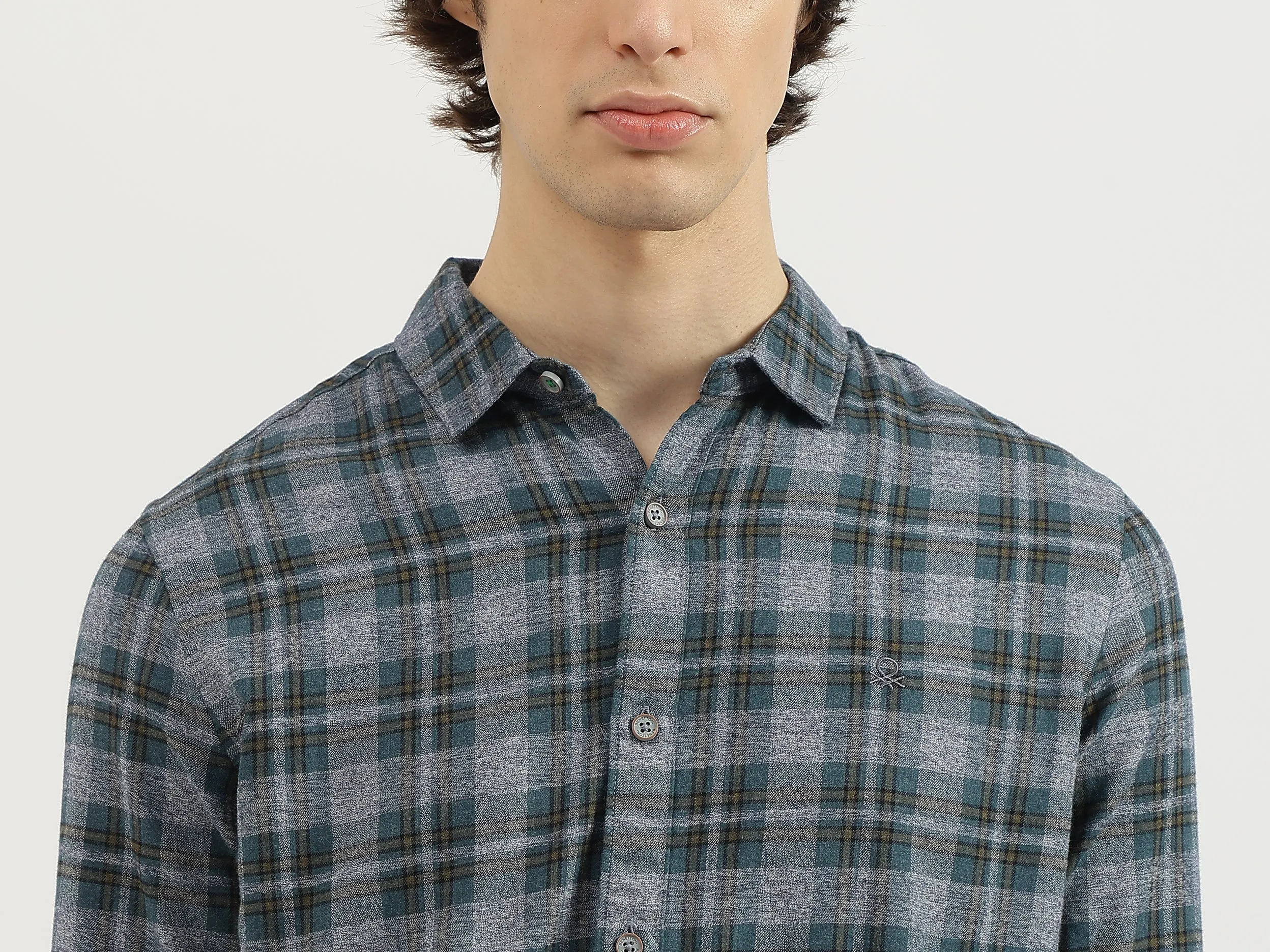 Regular Fit Spread Collar Checkered Shirt