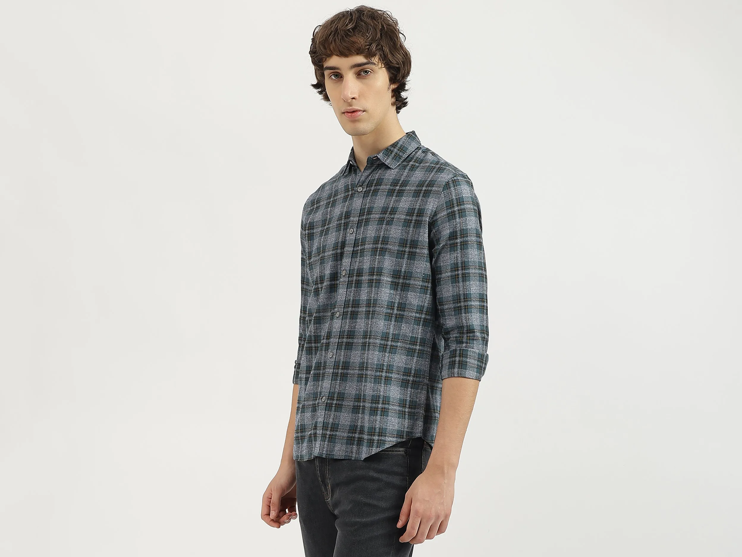 Regular Fit Spread Collar Checkered Shirt