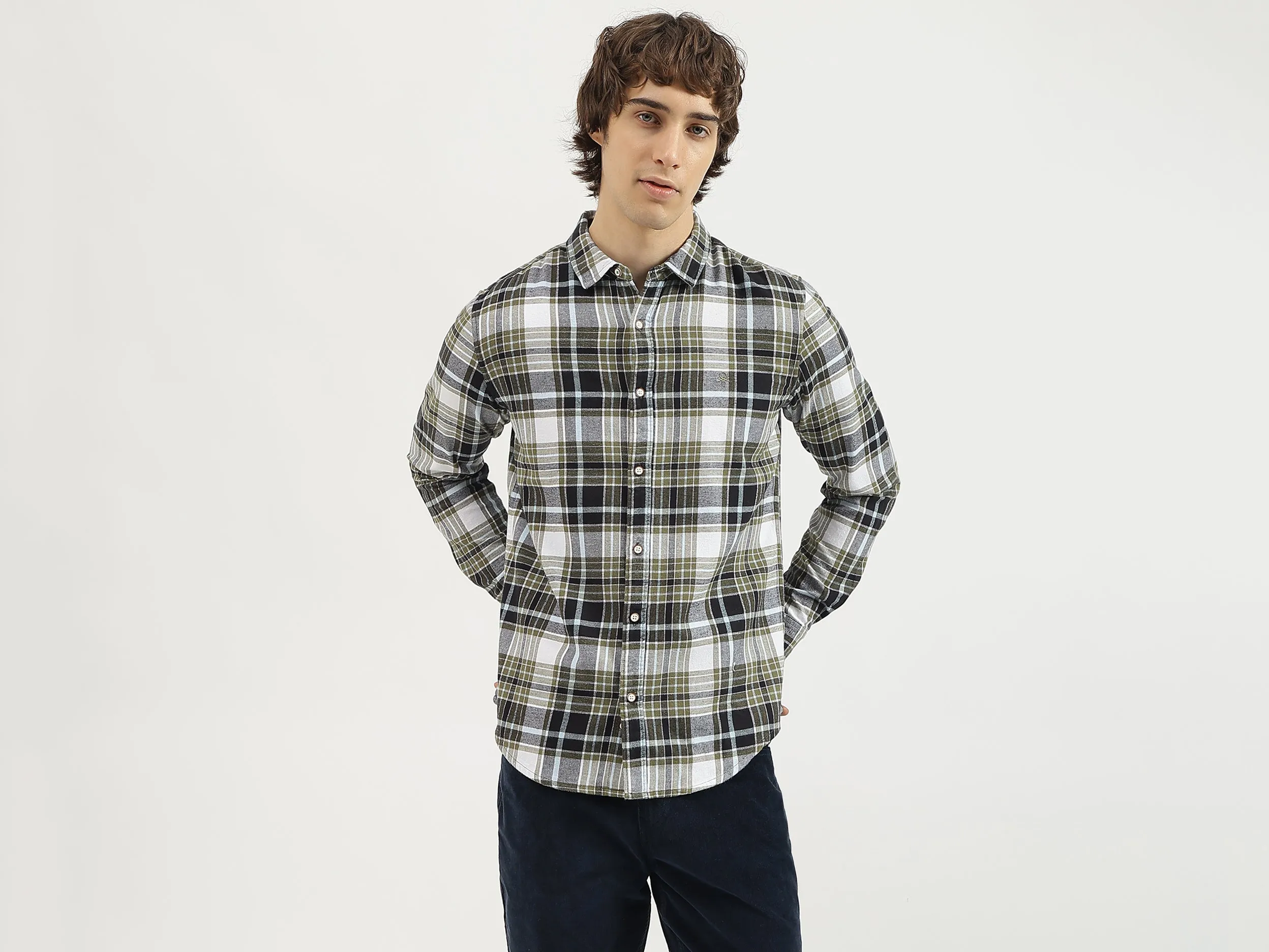 Regular Fit Spread Collar Checkered Shirt