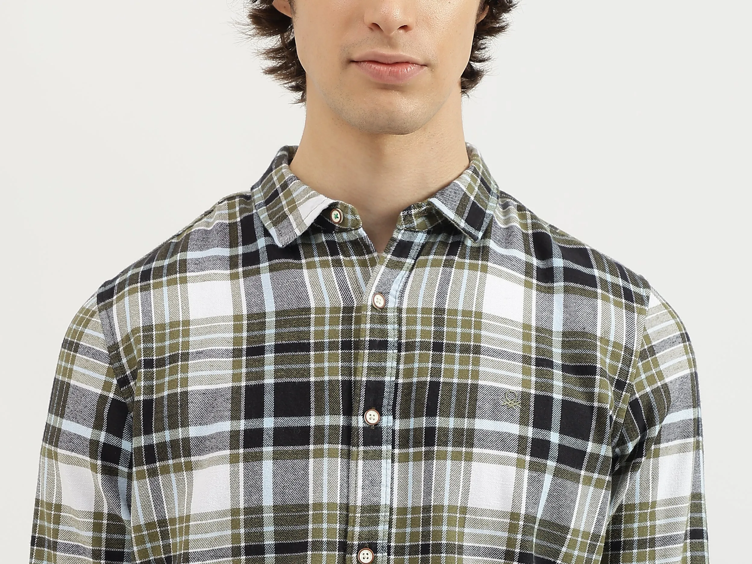 Regular Fit Spread Collar Checkered Shirt