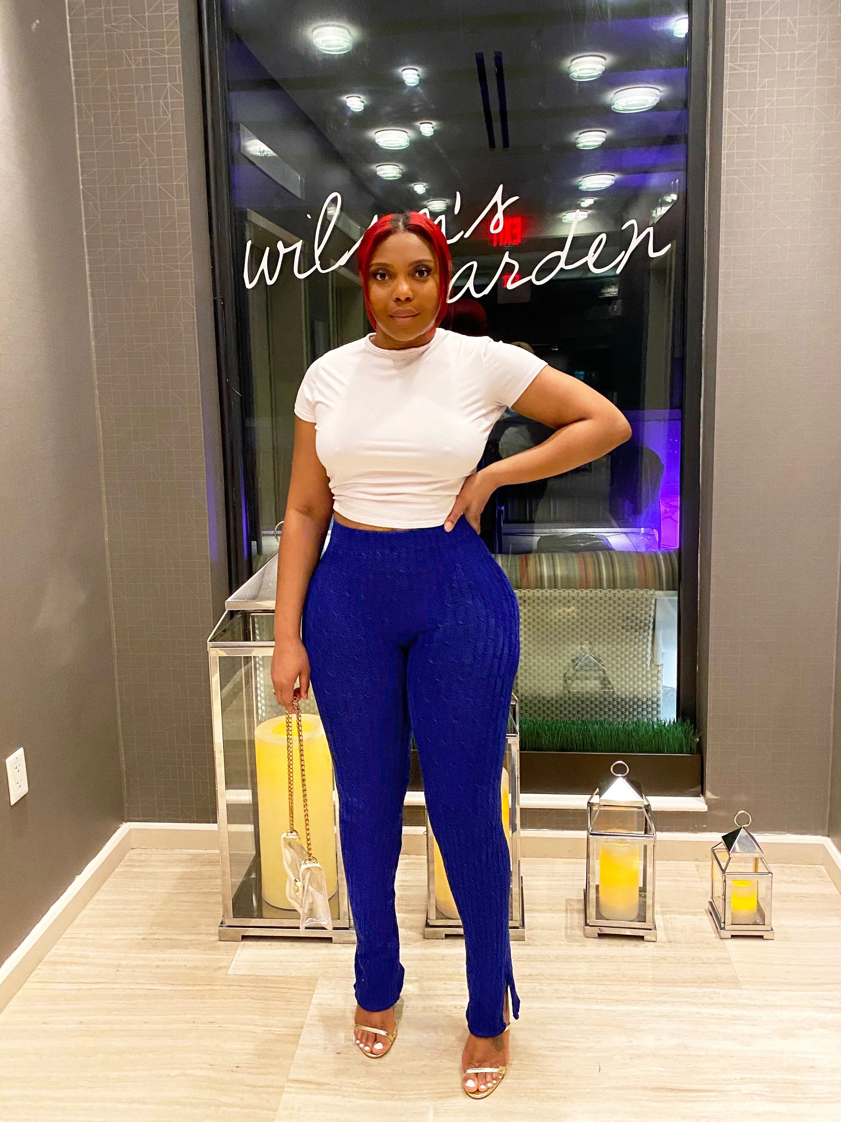 Ribbed Slit Pants in Royal Blue