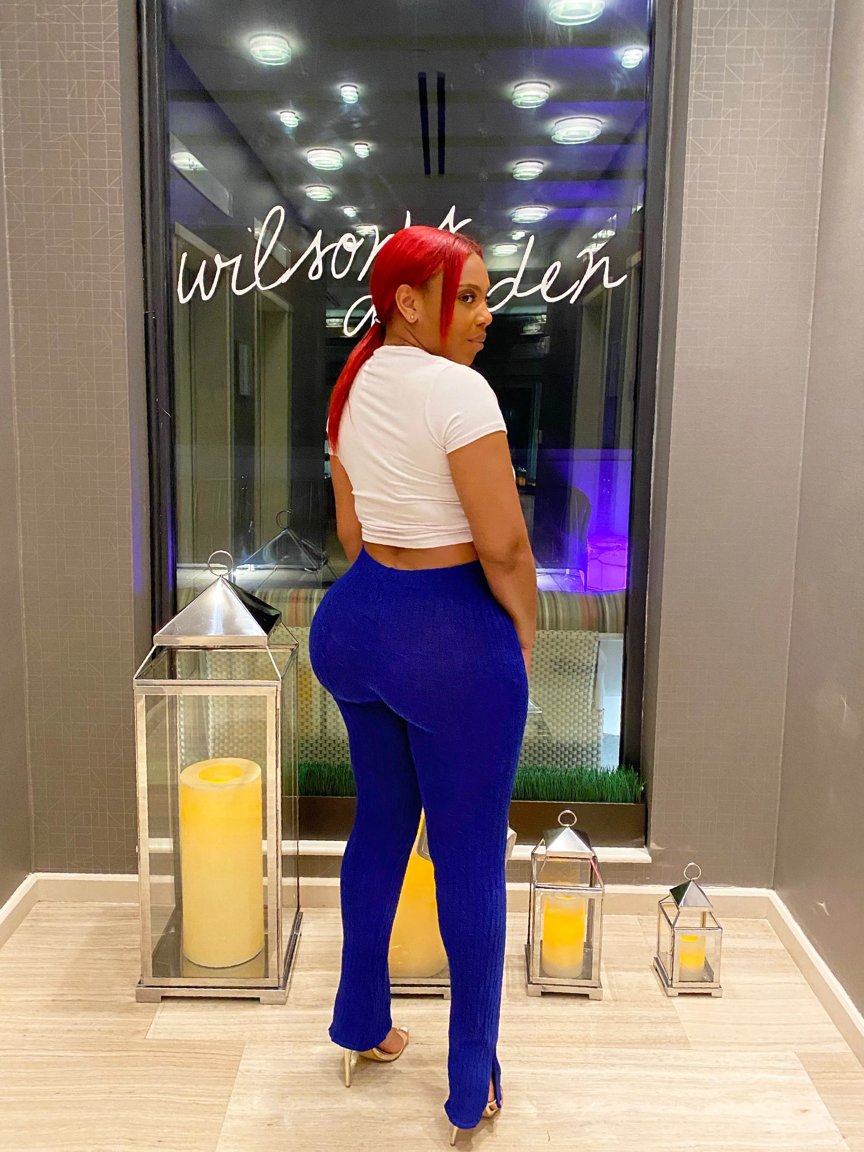 Ribbed Slit Pants in Royal Blue