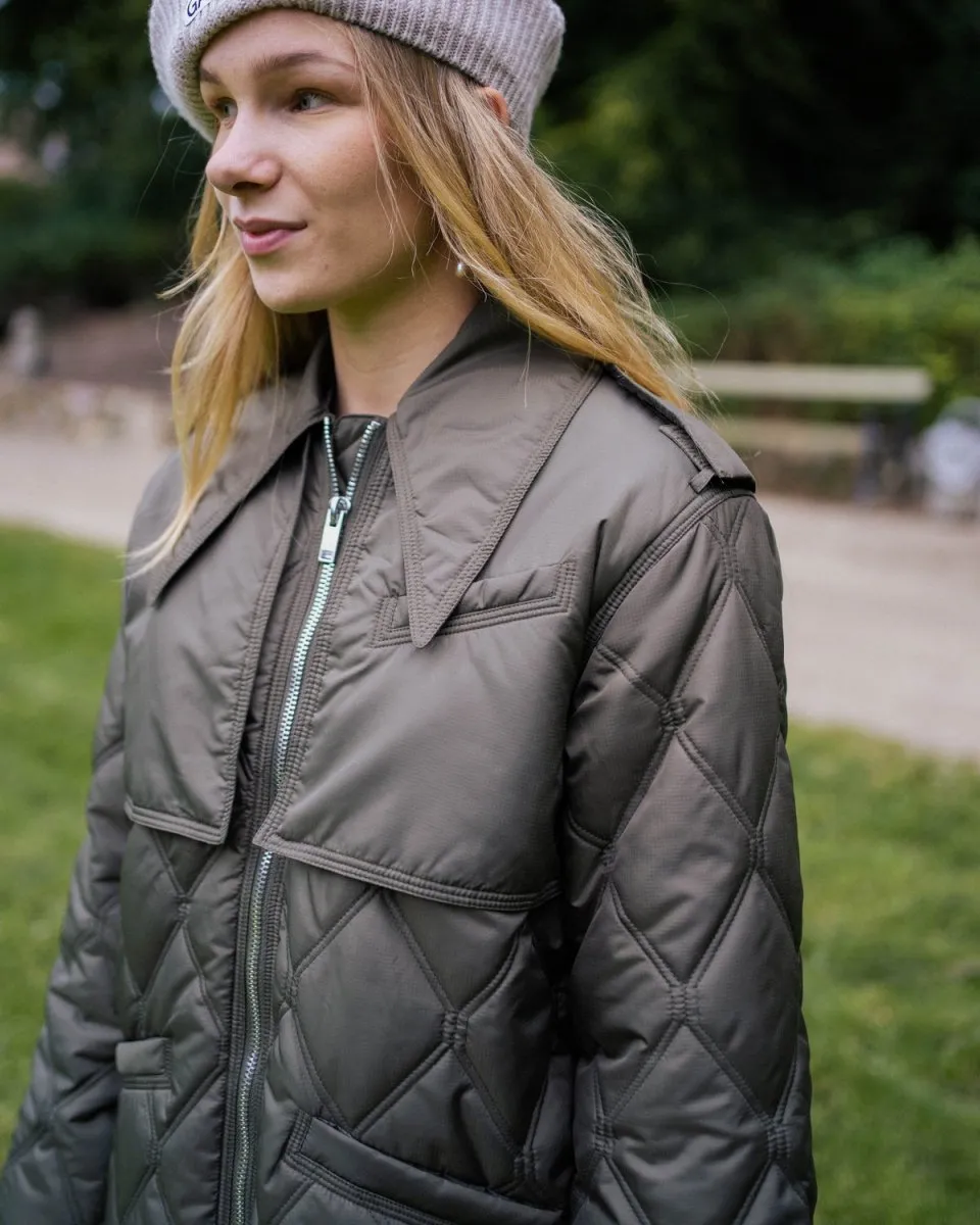 Ripstop Quilt Midi Jacket - Kalamata