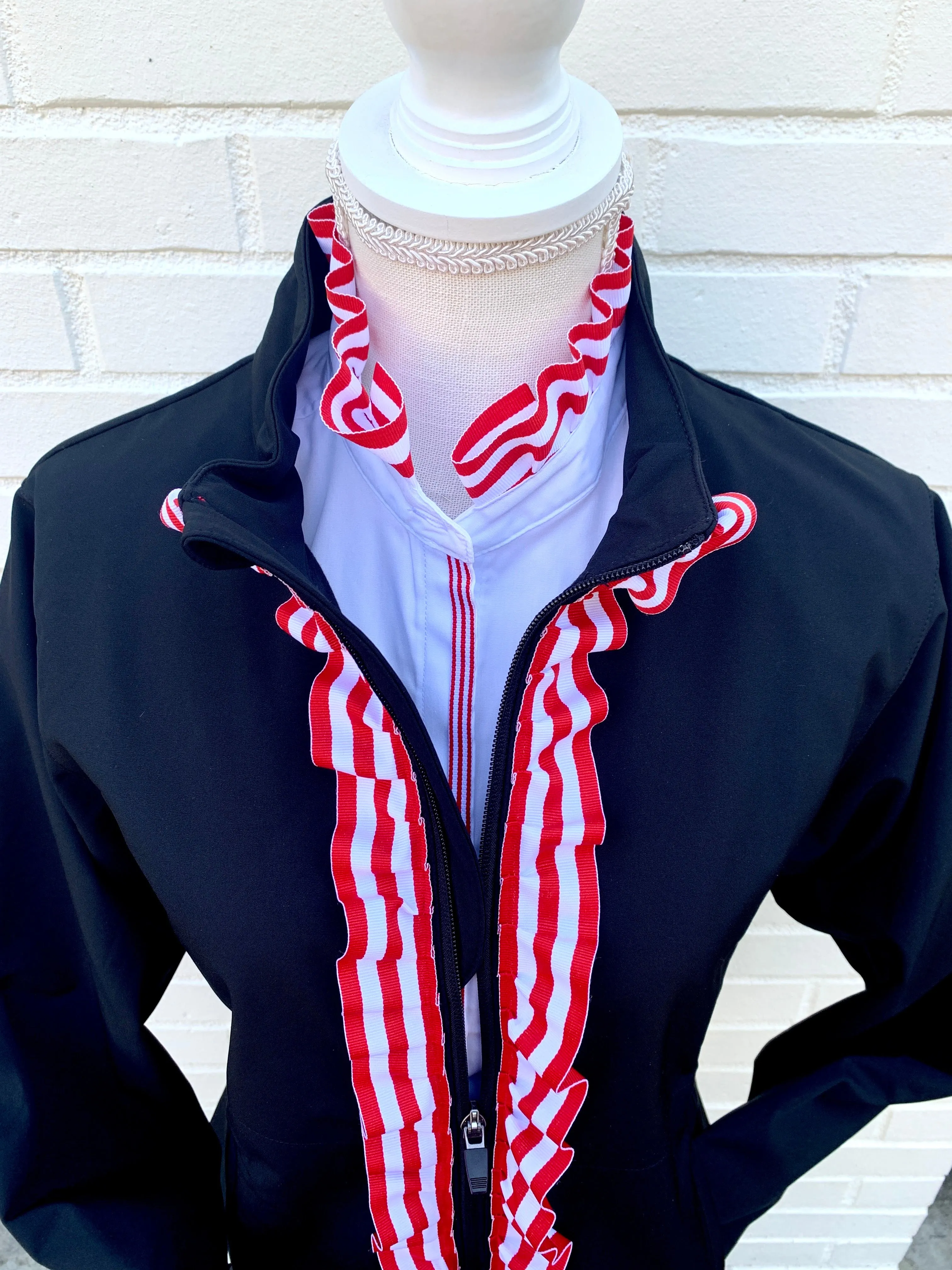 SALE - S, M & XL ONLY - Sailor Soft Shell Jacket - Black w Red & White Stripe Ruffle Ribbon (SLR06) *FINAL SALE*