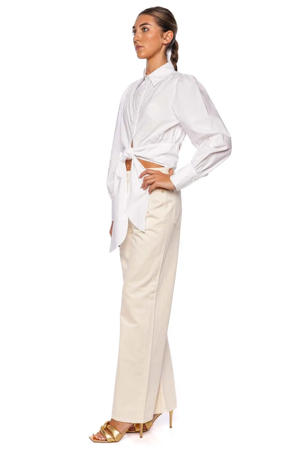 Sia White Tie Button Down Shirt