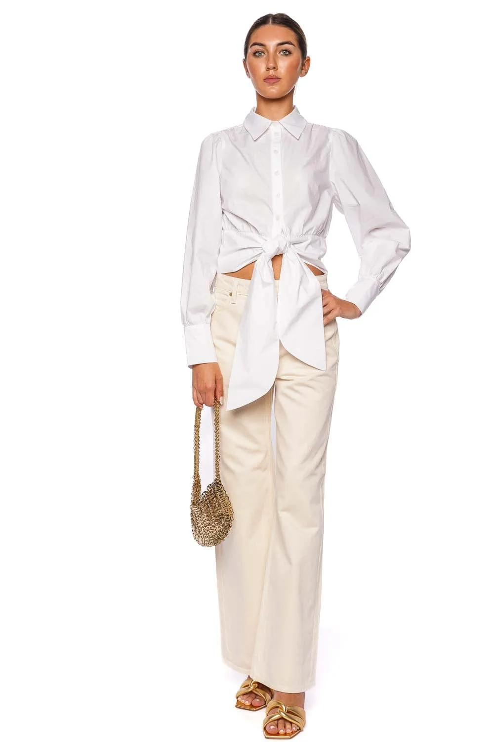 Sia White Tie Button Down Shirt