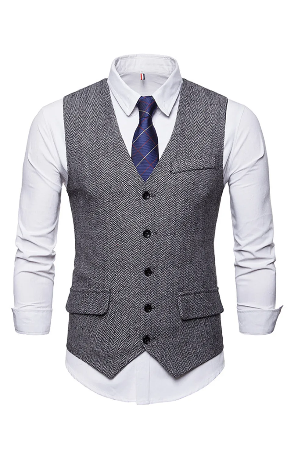 Single Breasted V-Neck Black Men's Suit Vests