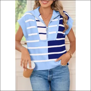 Sky Blue Stripe Quarter Zip Knit Vest: Hugs not Drugs (needful Things) 💙