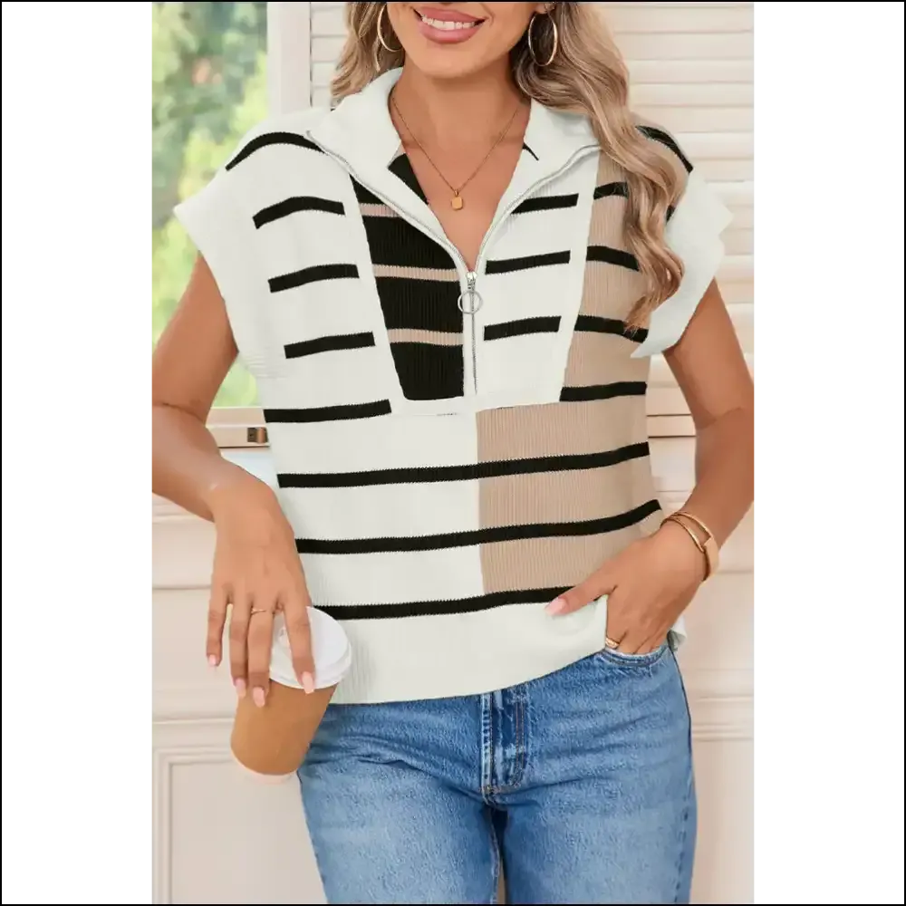 Sky Blue Stripe Quarter Zip Knit Vest: Hugs not Drugs (needful Things) 💙