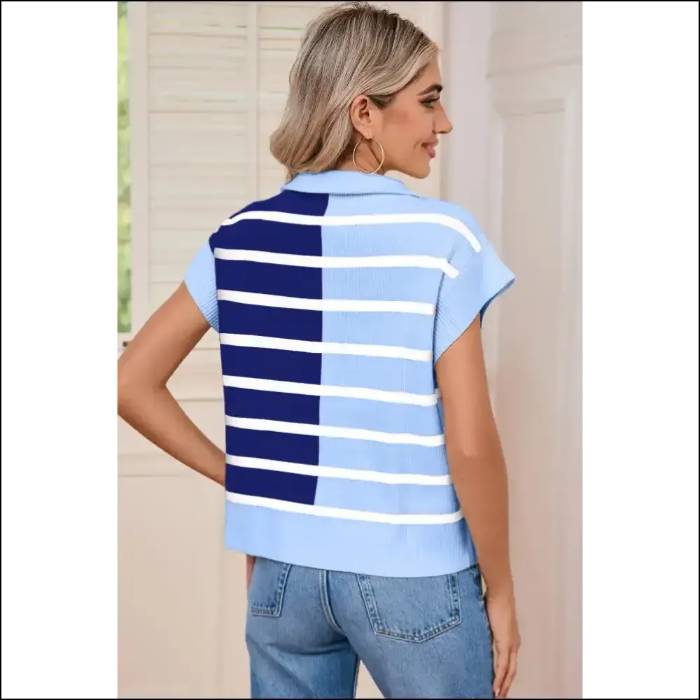Sky Blue Stripe Quarter Zip Knit Vest: Hugs not Drugs (needful Things) 💙