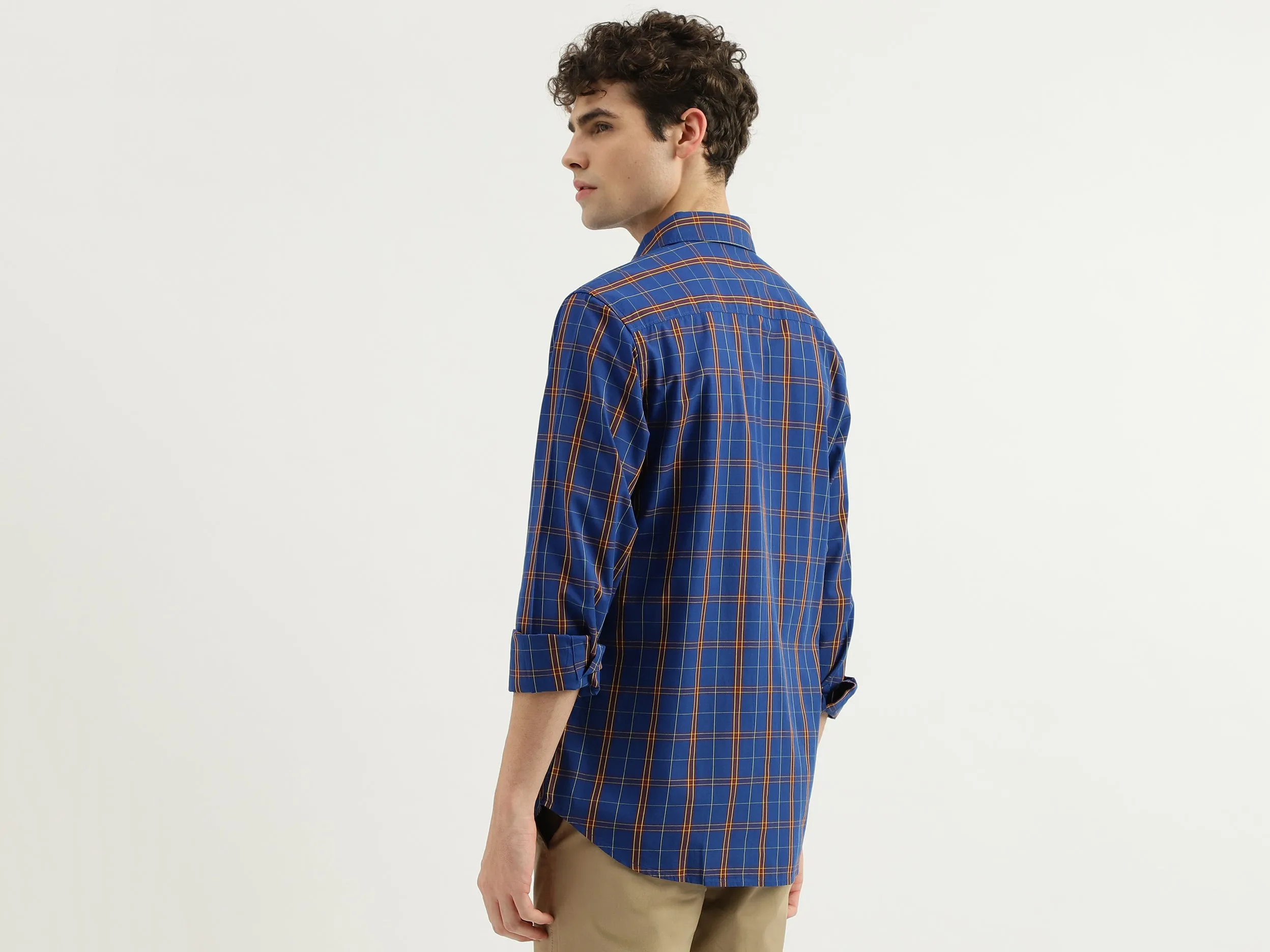 Slim Fit Spread Collar Checkered Shirt