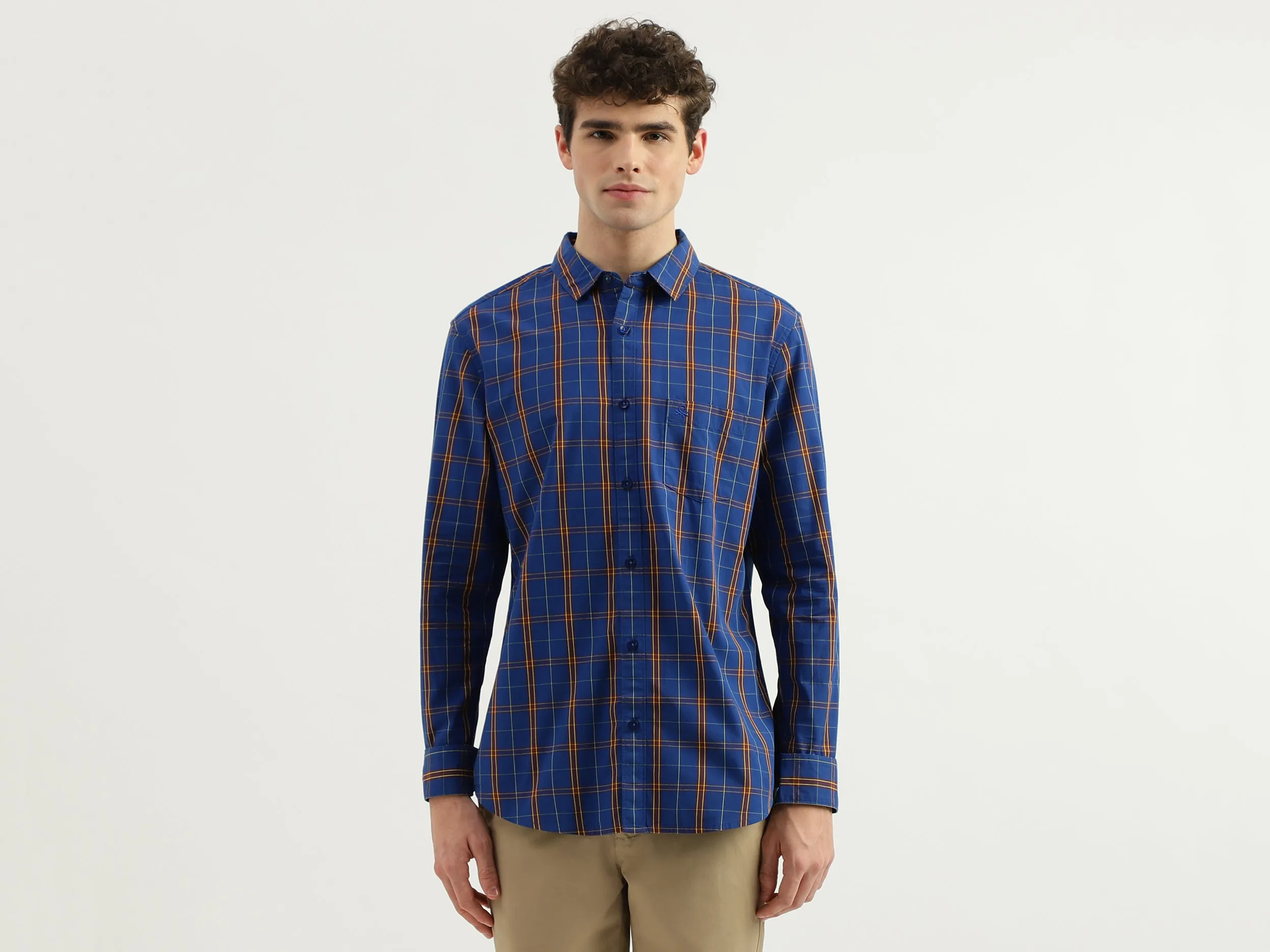Slim Fit Spread Collar Checkered Shirt
