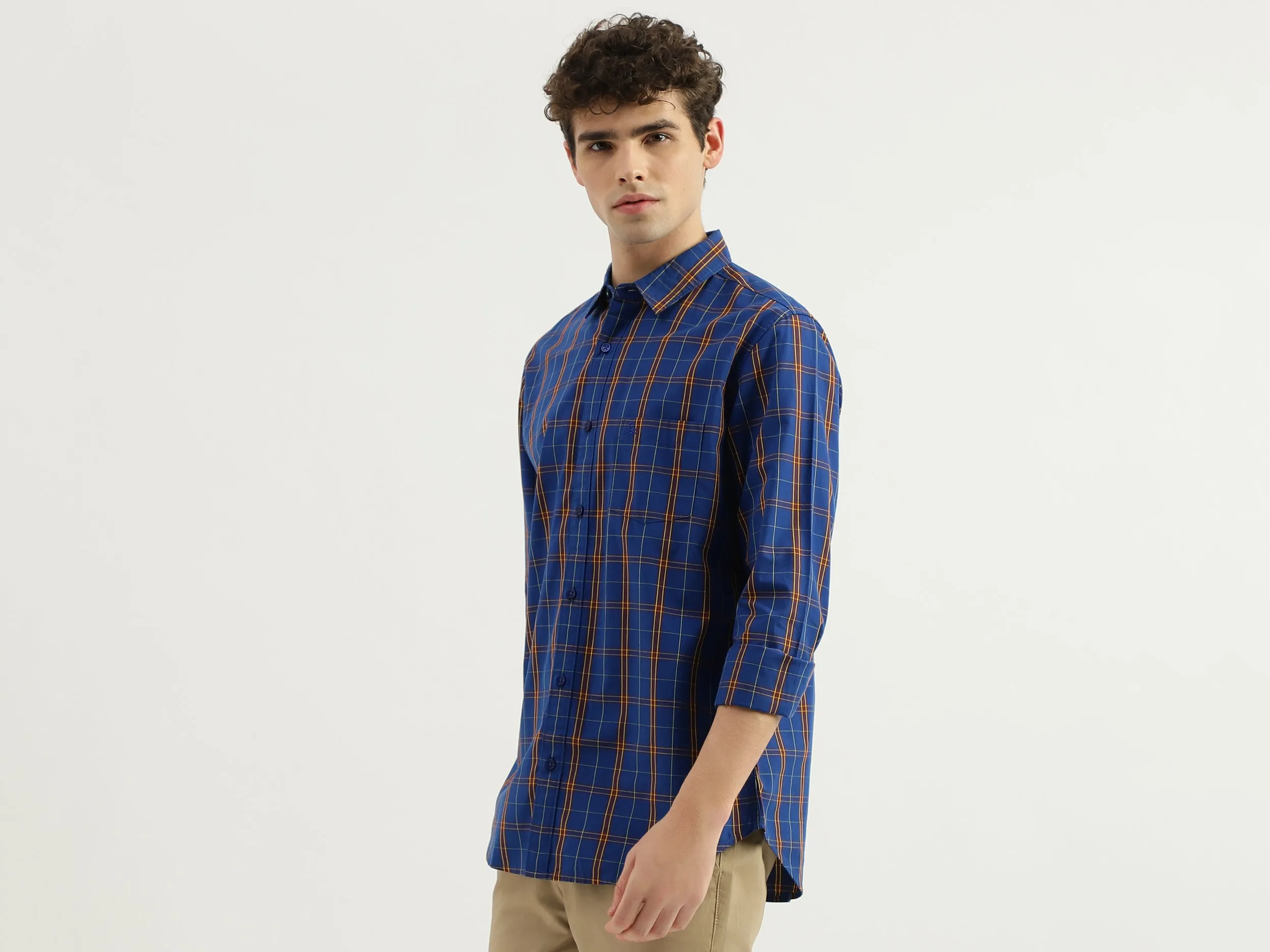 Slim Fit Spread Collar Checkered Shirt