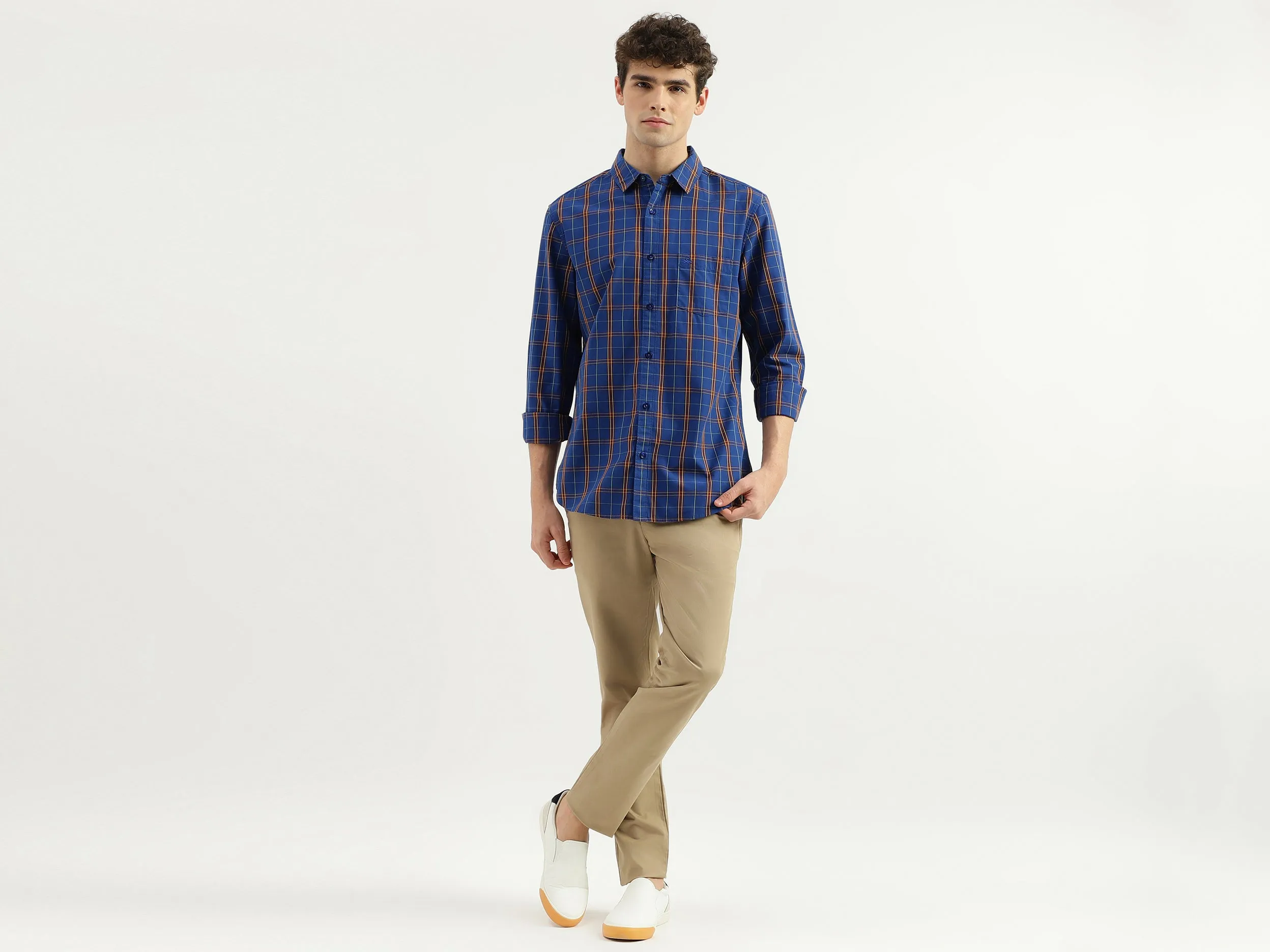 Slim Fit Spread Collar Checkered Shirt