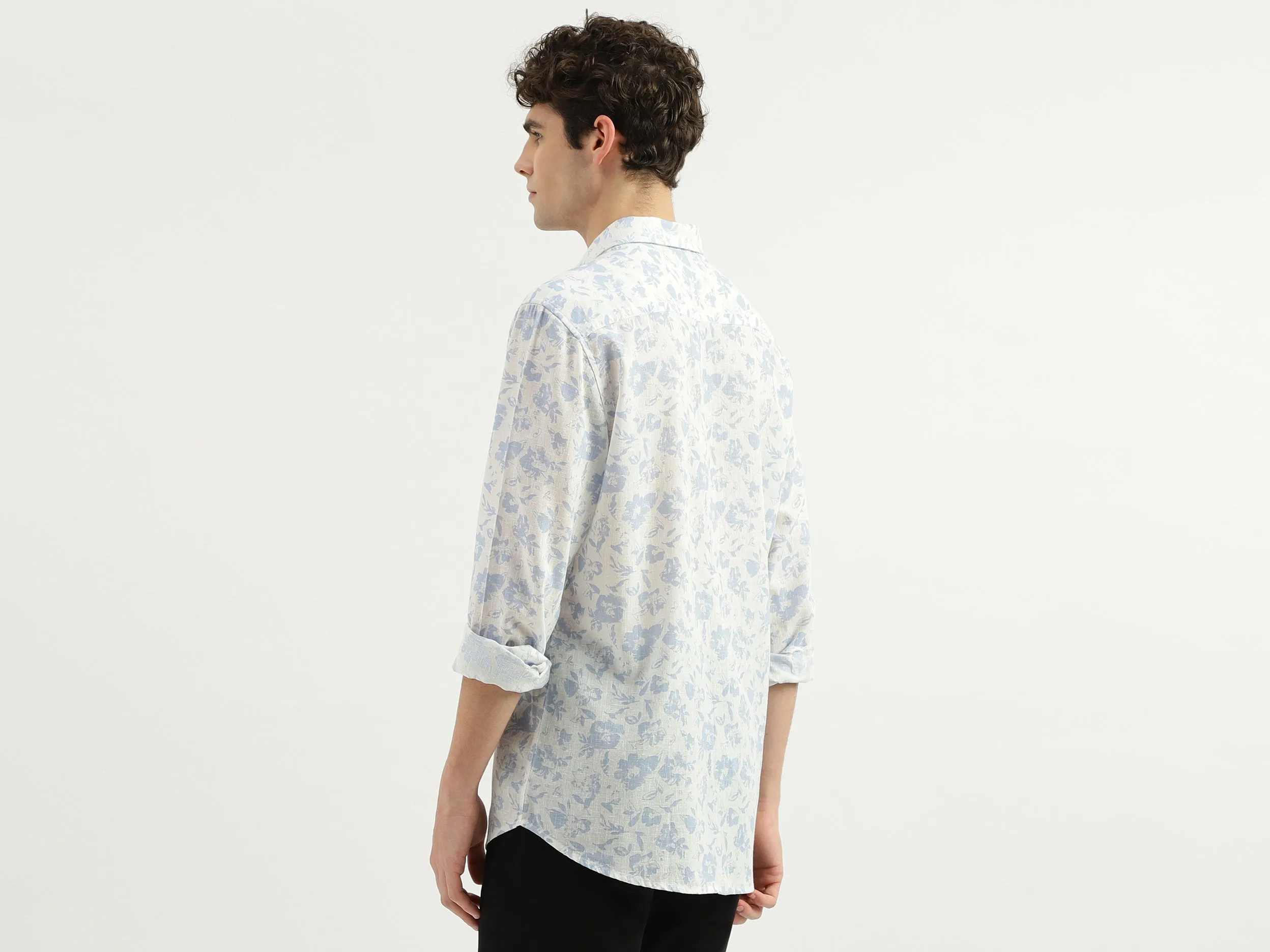 Slim Fit Spread Collar Floral Print Shirt