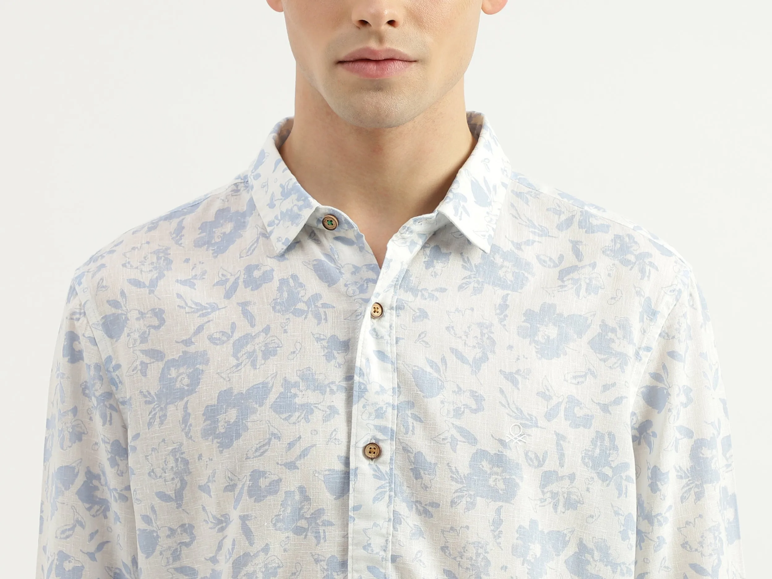 Slim Fit Spread Collar Floral Print Shirt