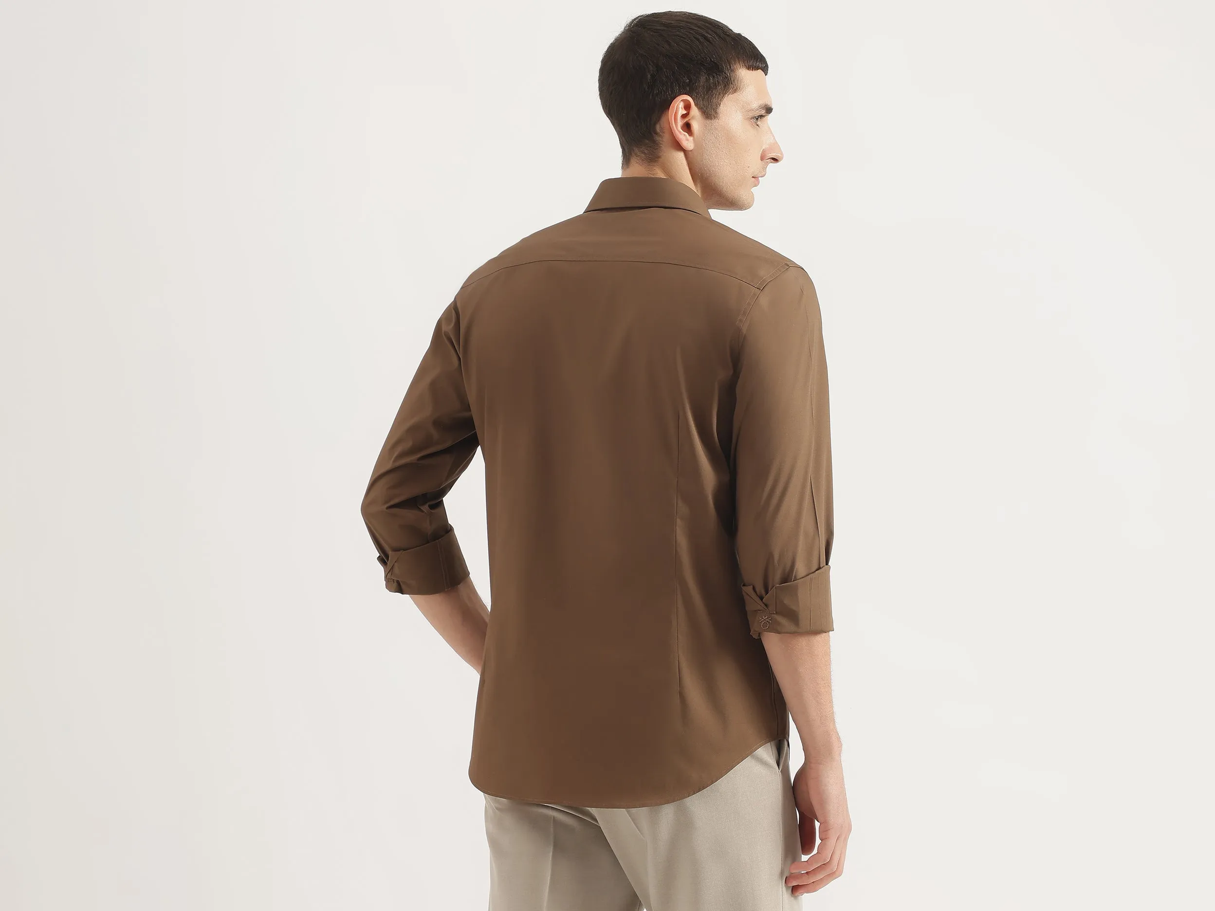 Slim Fit Spread Collar Solid Shirt
