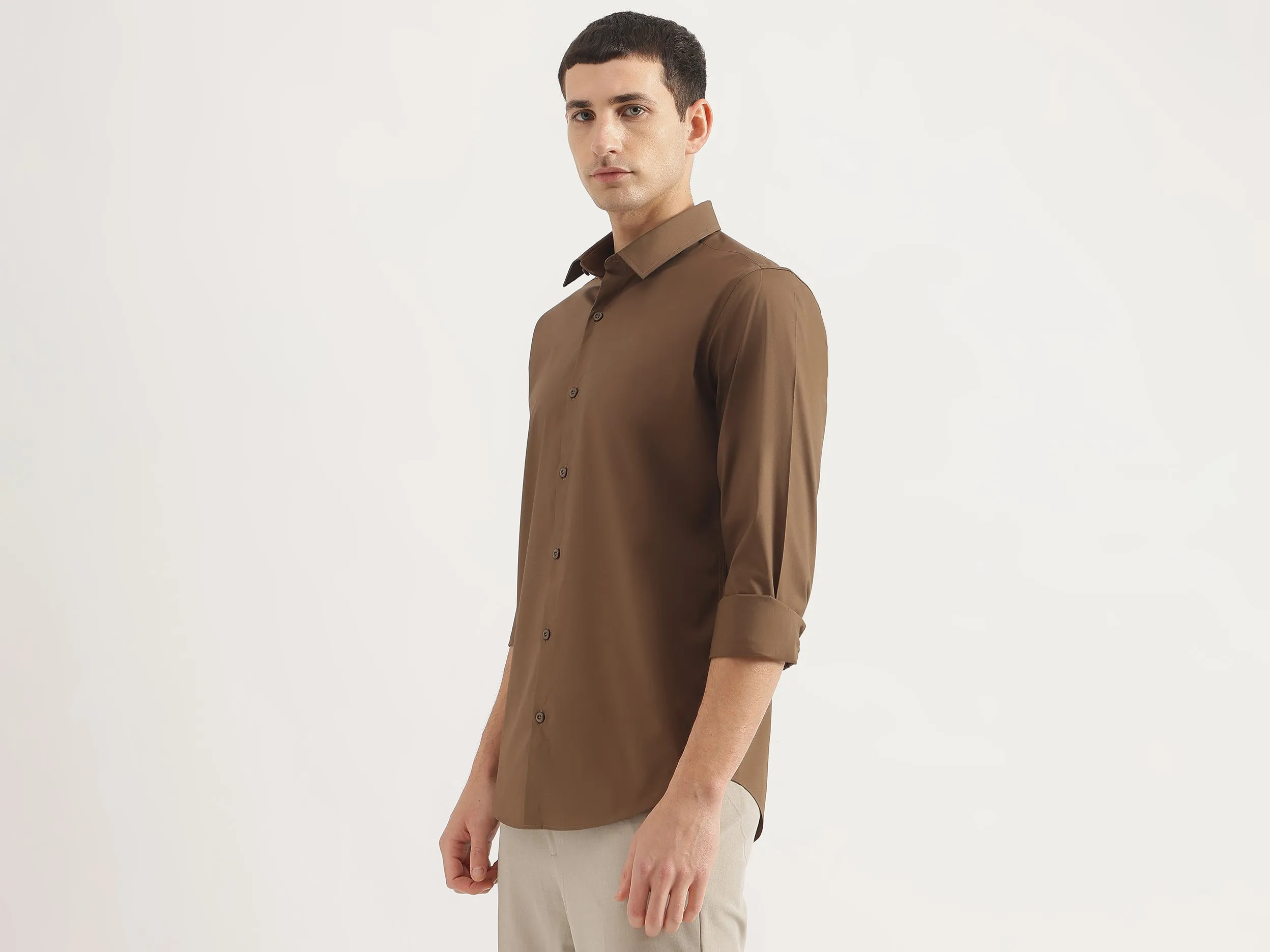 Slim Fit Spread Collar Solid Shirt