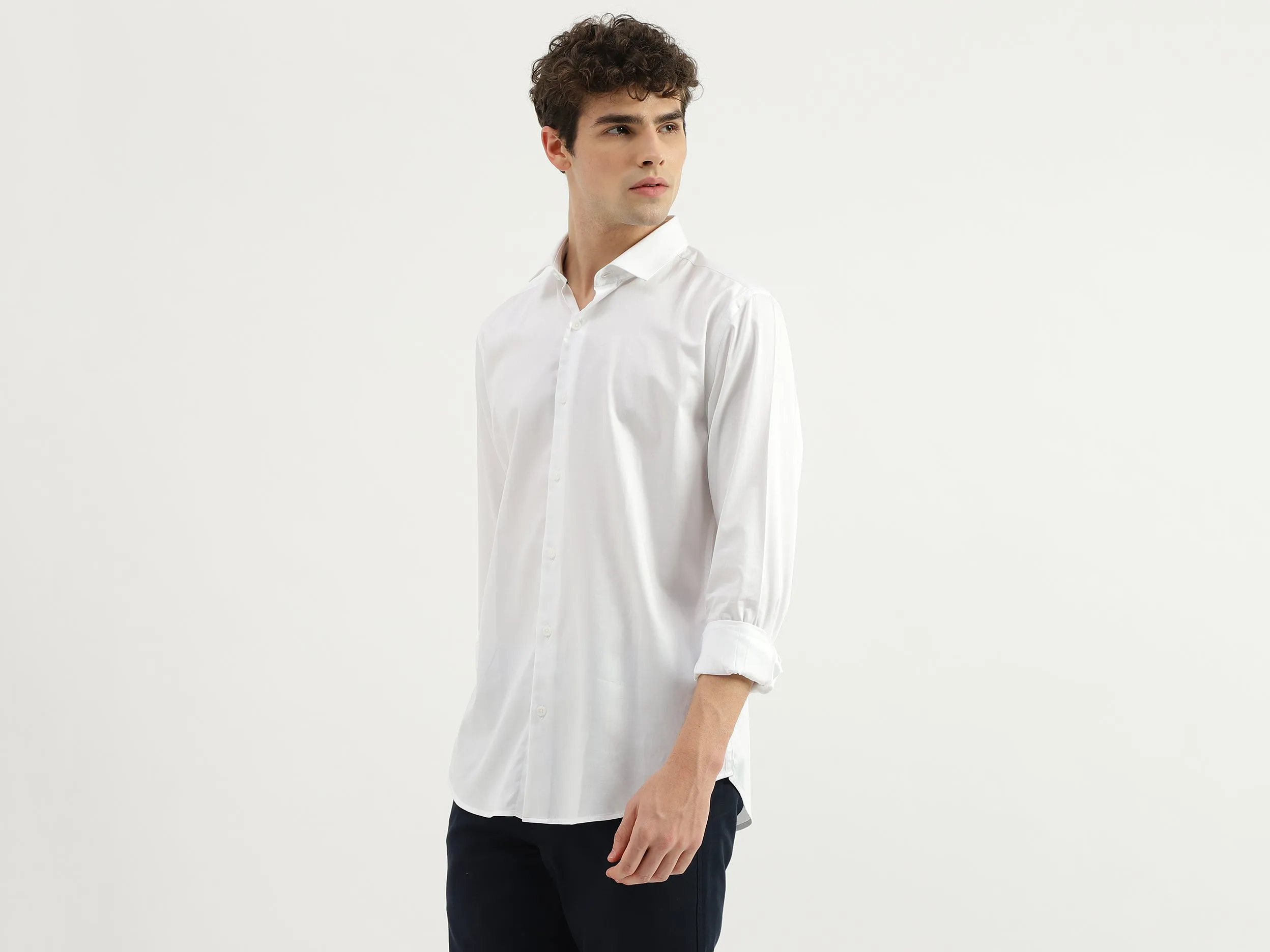 Slim Fit Spread Collar Solid Shirt