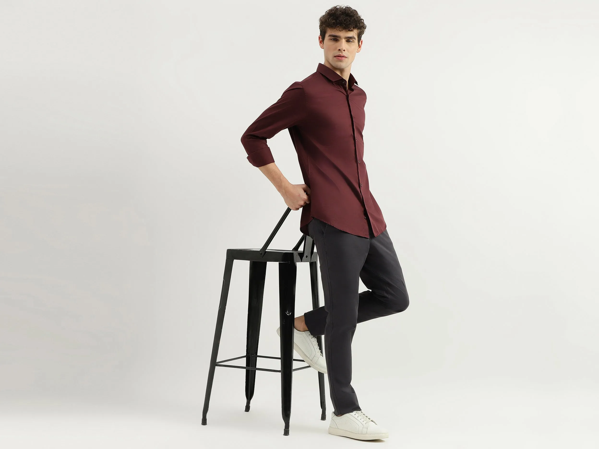 Slim Fit Spread Collar Solid Shirt