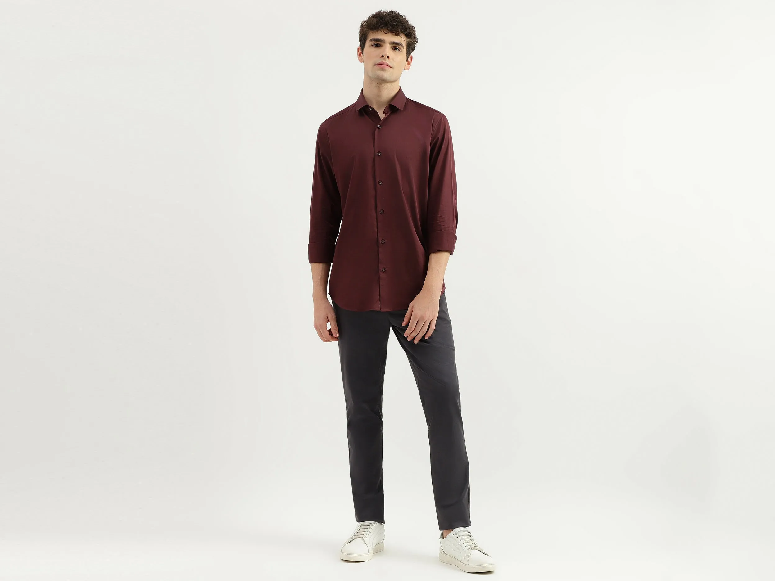 Slim Fit Spread Collar Solid Shirt