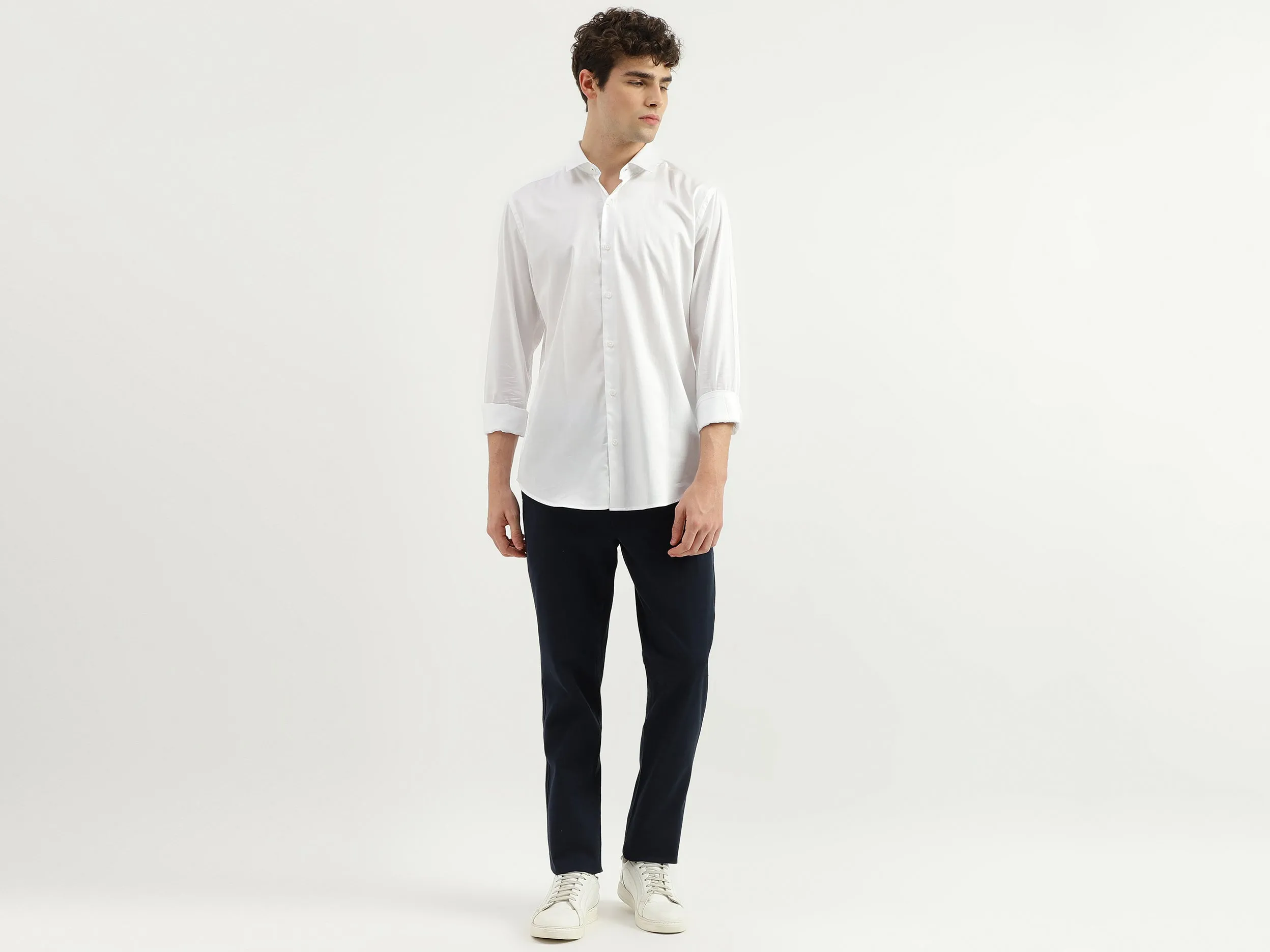 Slim Fit Spread Collar Solid Shirt