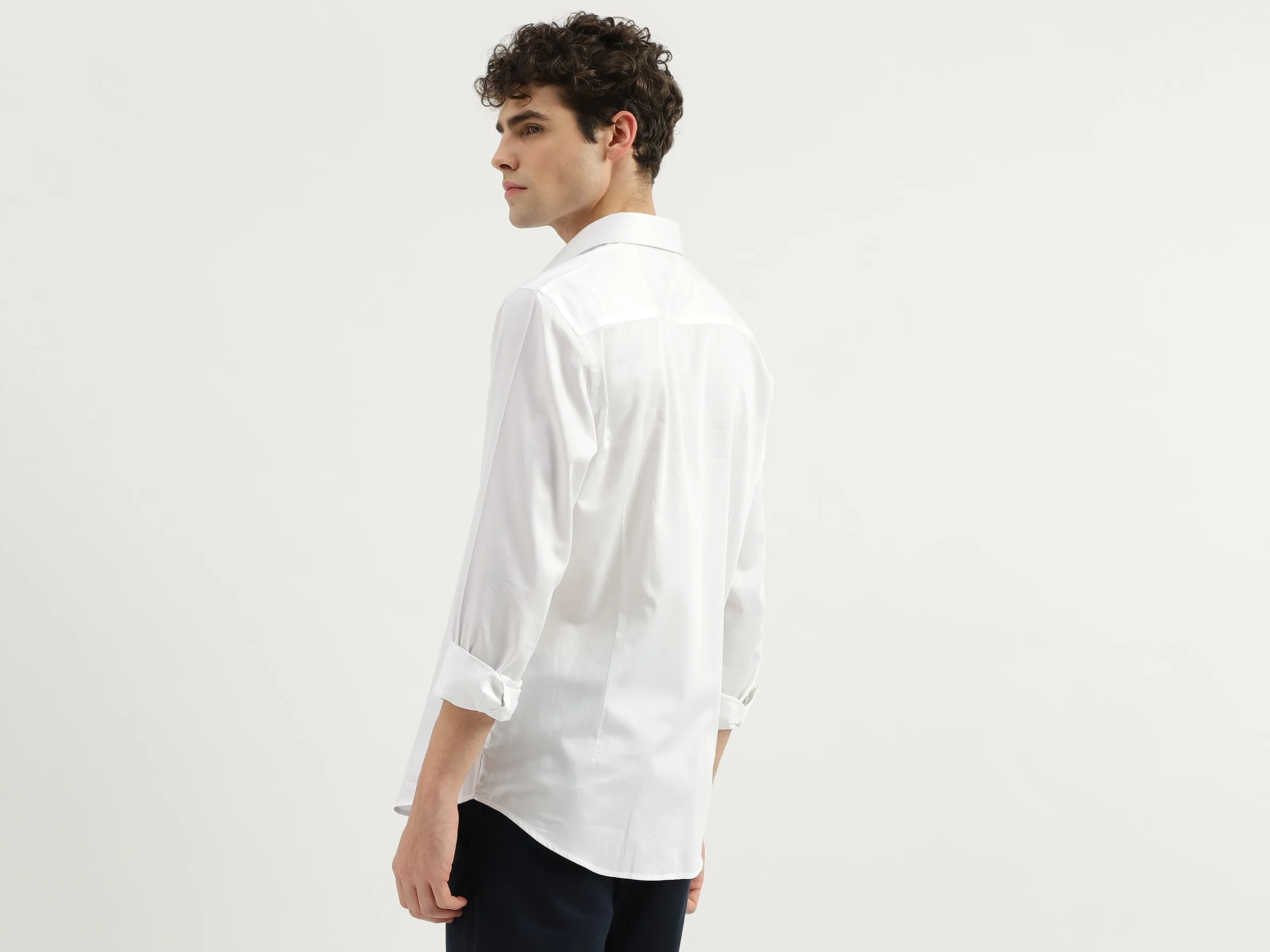 Slim Fit Spread Collar Solid Shirt