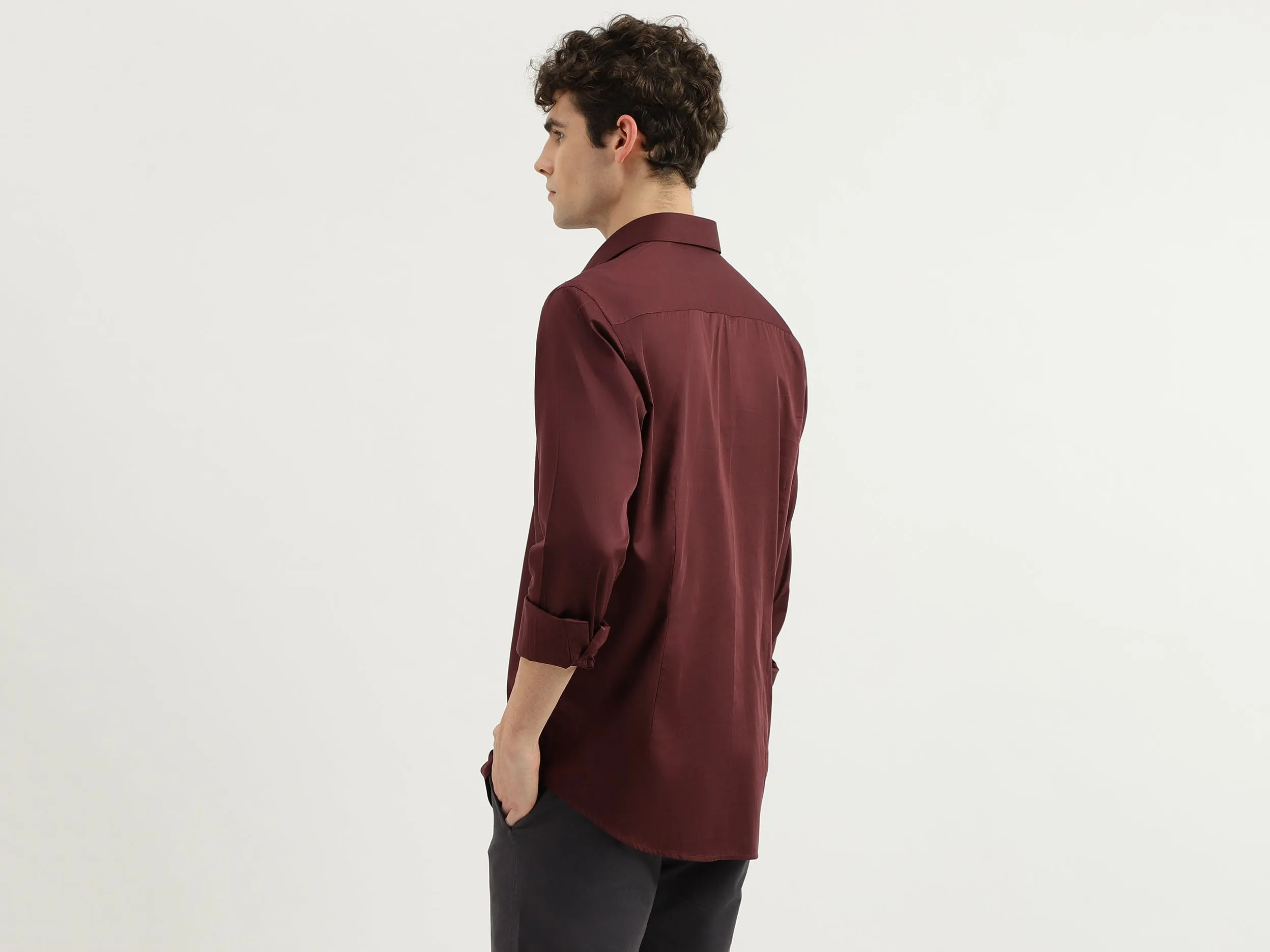 Slim Fit Spread Collar Solid Shirt