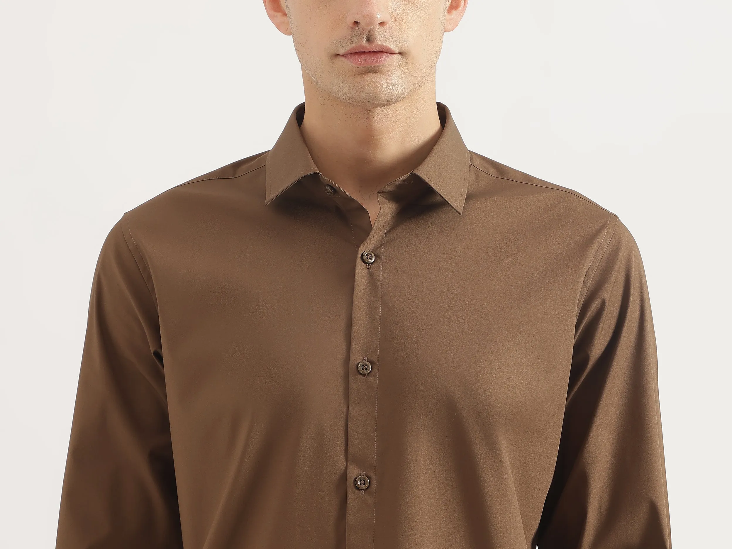 Slim Fit Spread Collar Solid Shirt