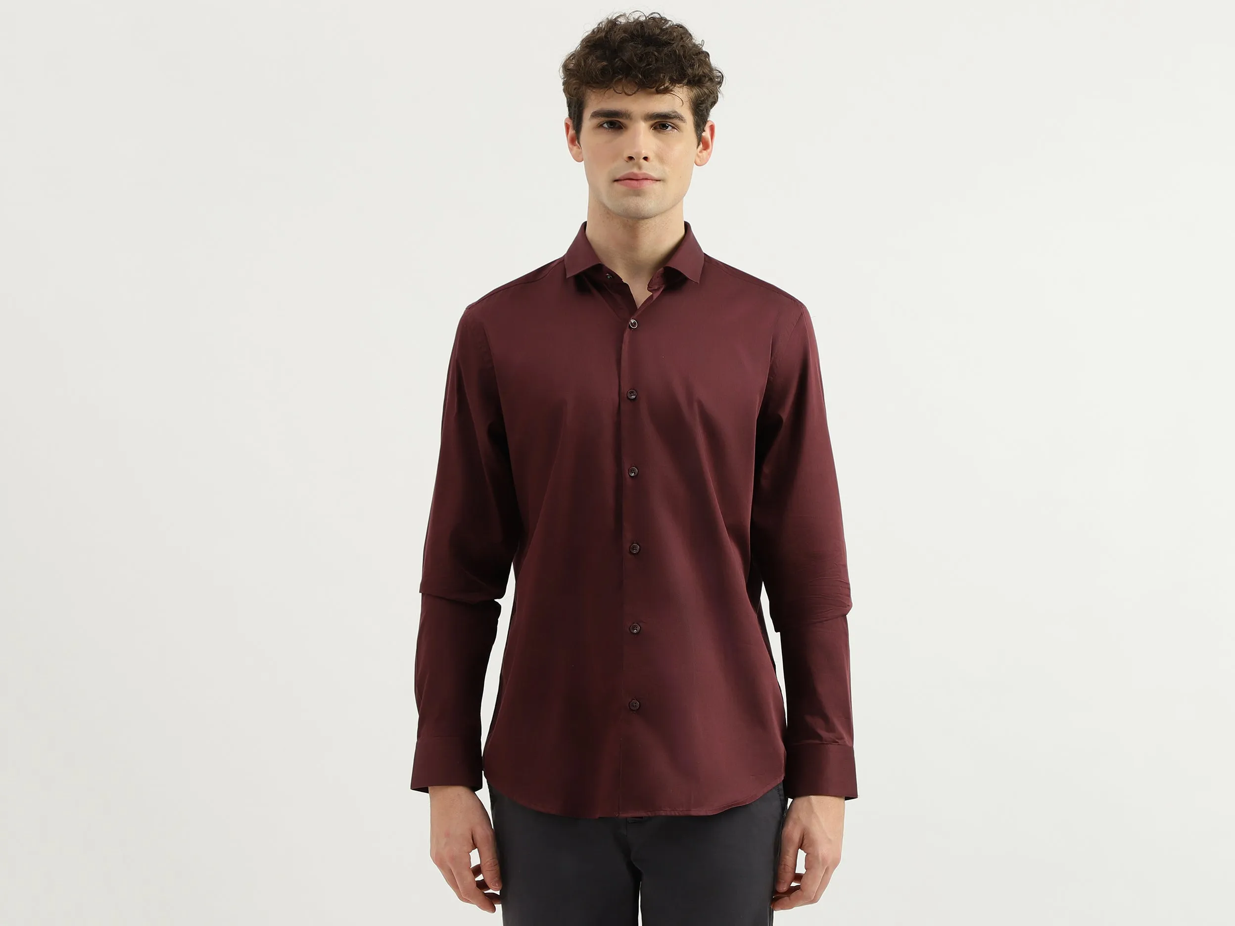 Slim Fit Spread Collar Solid Shirt
