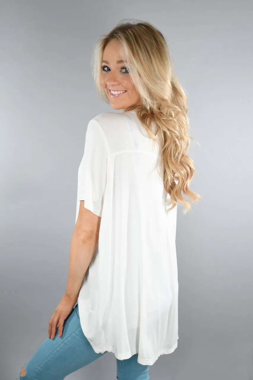 Slouchy Lace Up Top ~ Ivory
