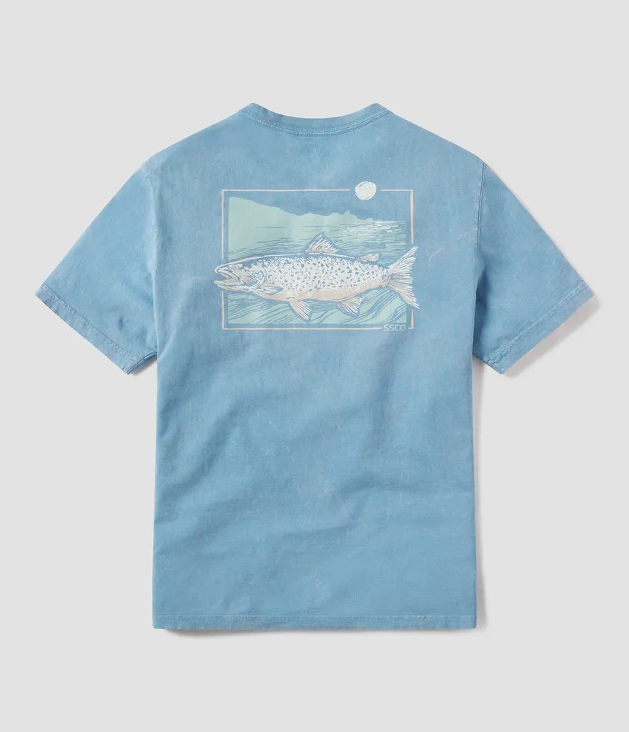 Southern Shirt Linocut Trout SS Tee - Deep Blue
