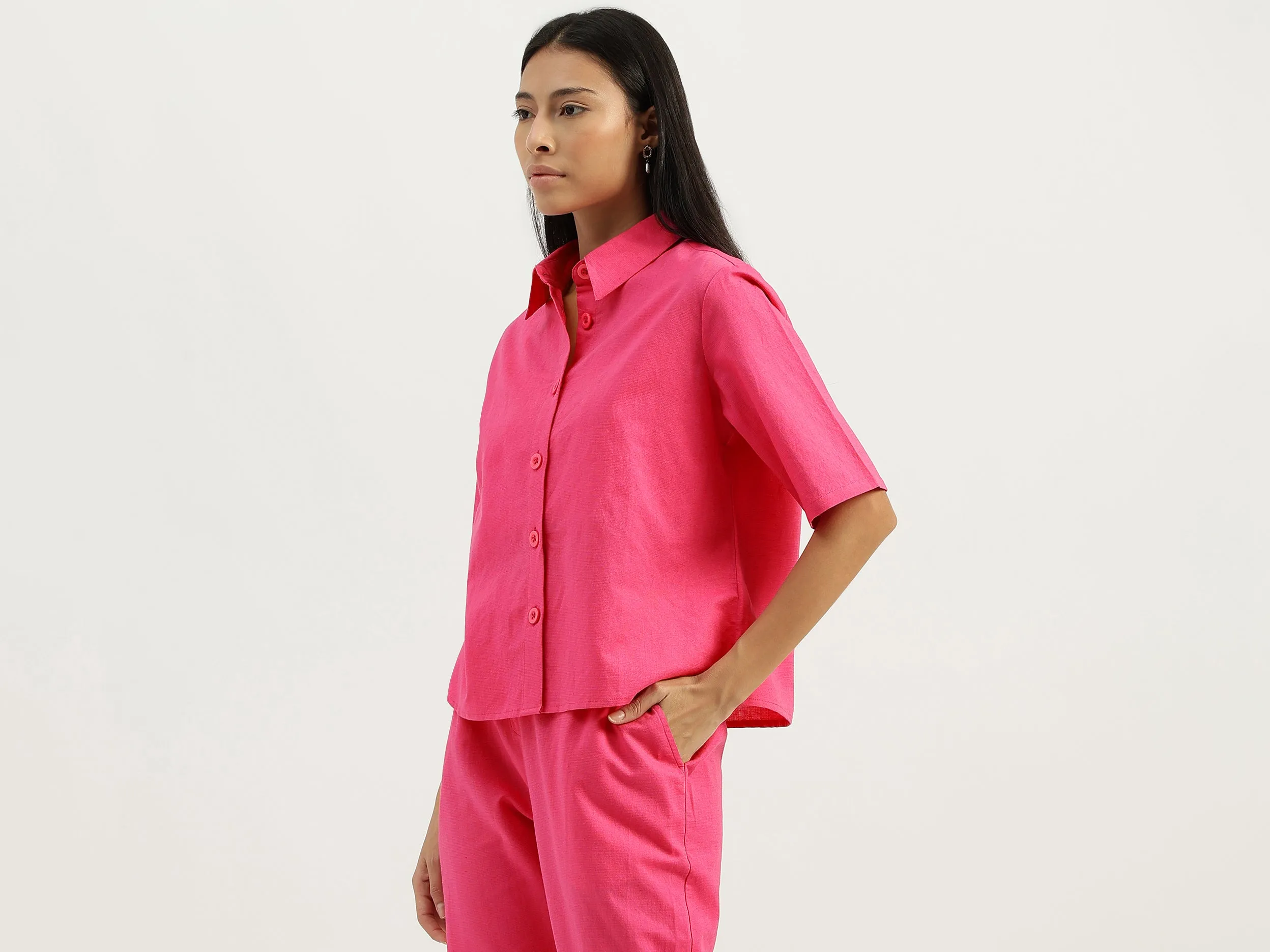 Spread Collar Solid Shirts