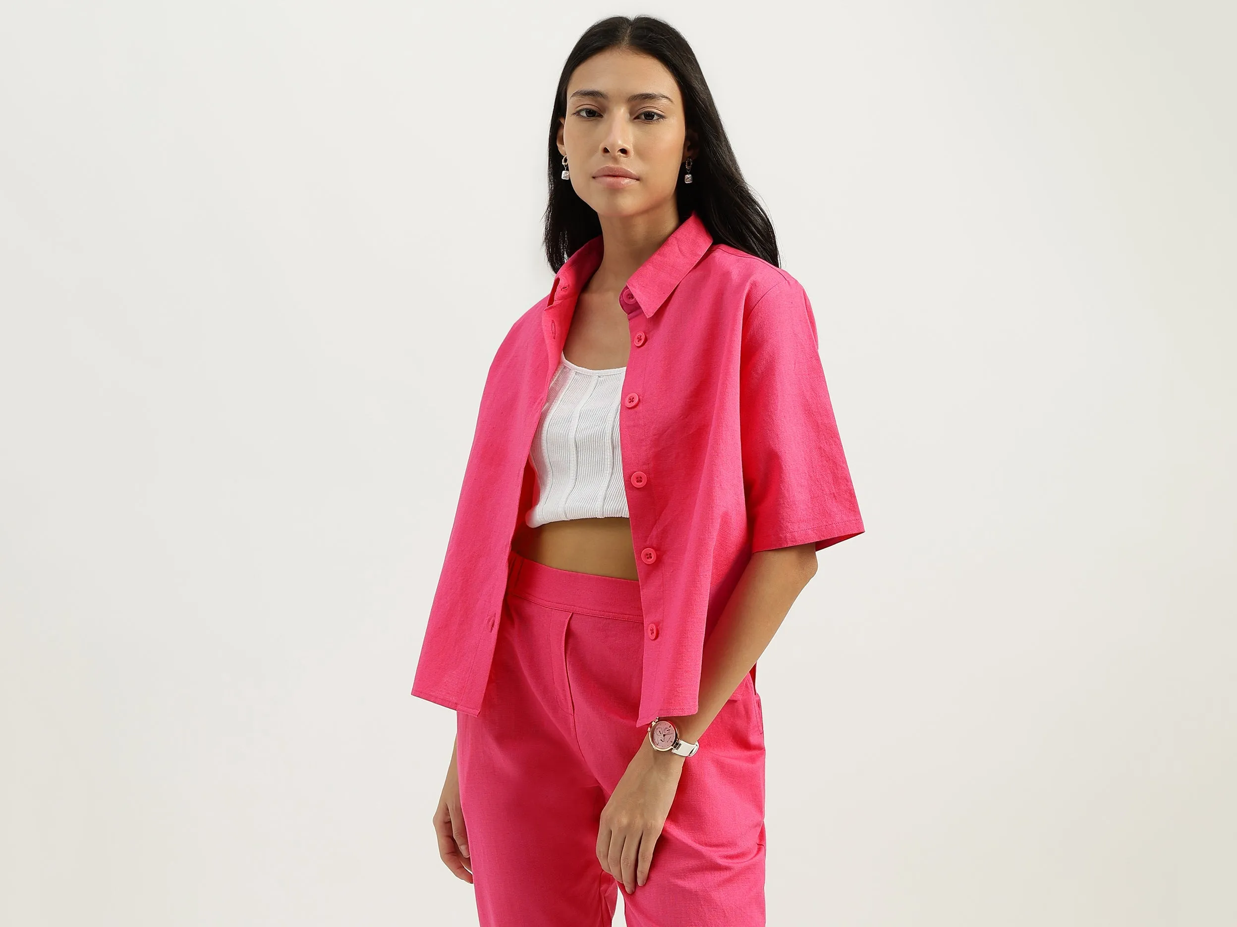 Spread Collar Solid Shirts