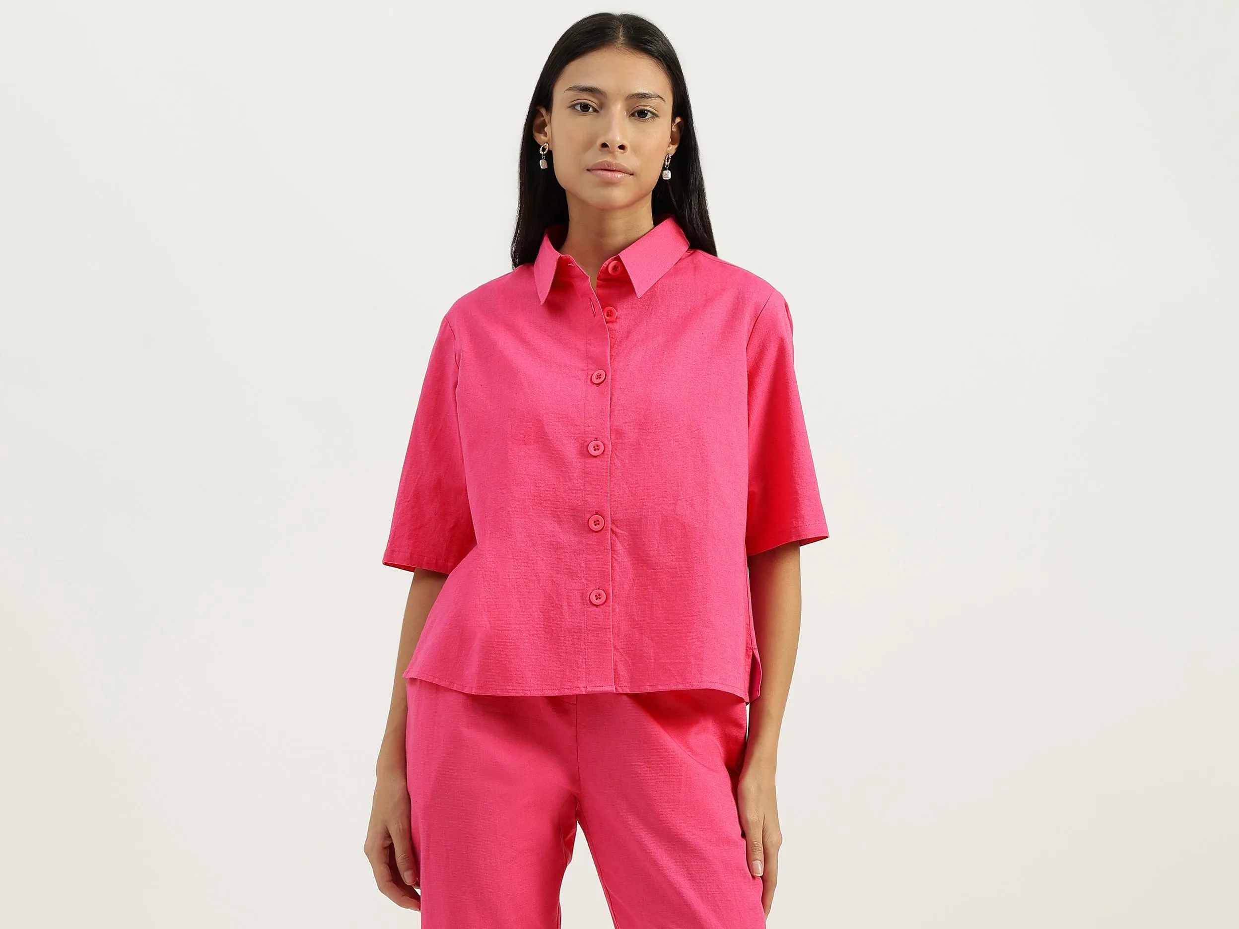 Spread Collar Solid Shirts
