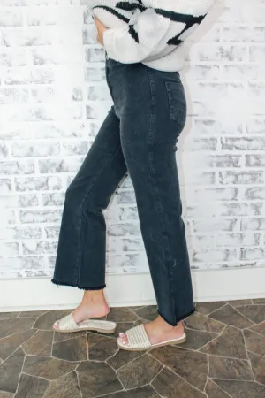 Stretchy Wide Leg Pants "Washed Black"