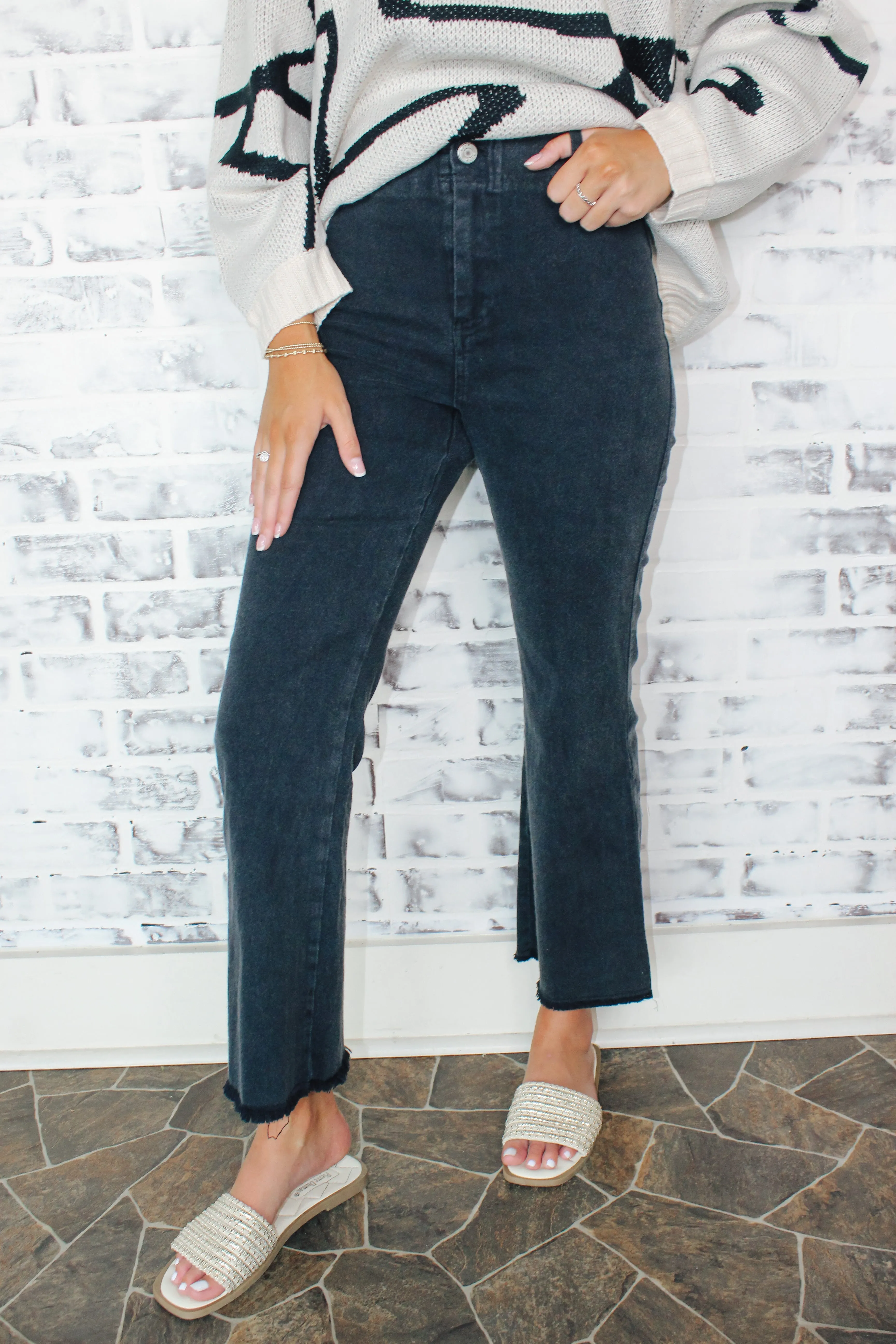 Stretchy Wide Leg Pants "Washed Black"