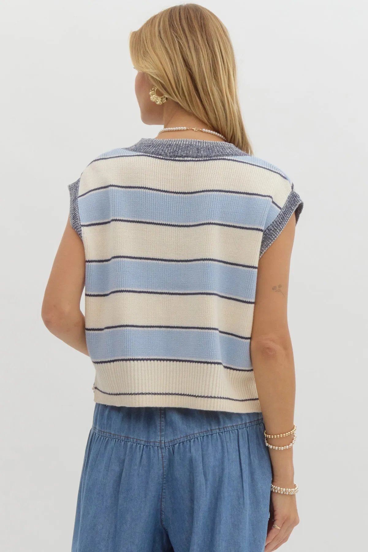 Striped Knit Sleeveless Sweater Vest