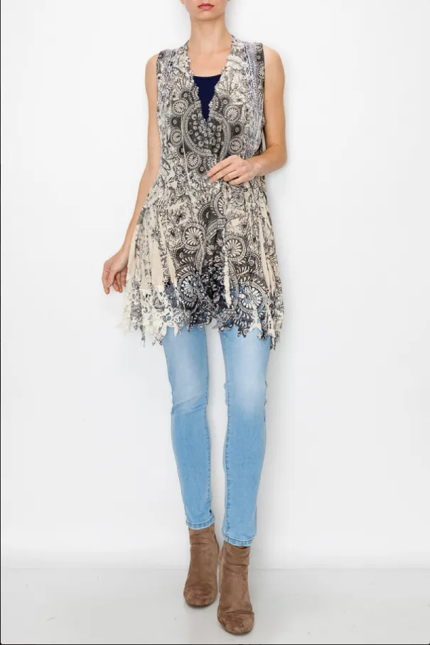 Stunning Vest with Lace Accents and Pockets