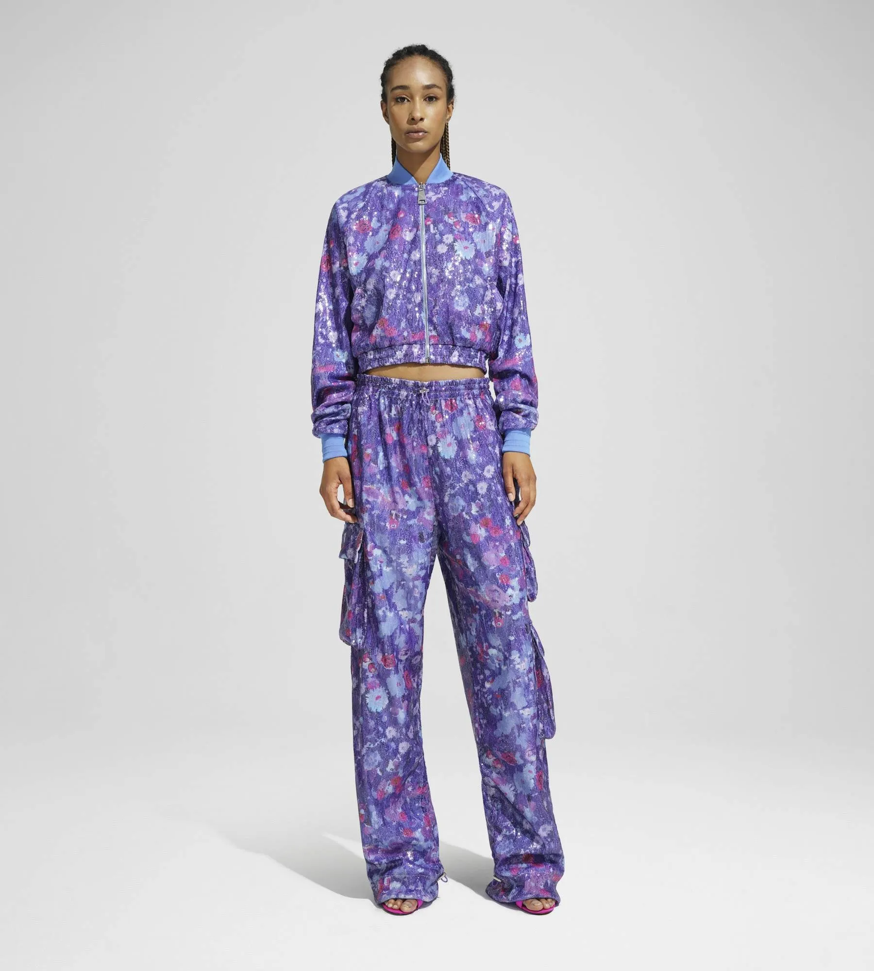 TRACK JACKET PAILLETTES FLOWERS UPSIDE DOWN