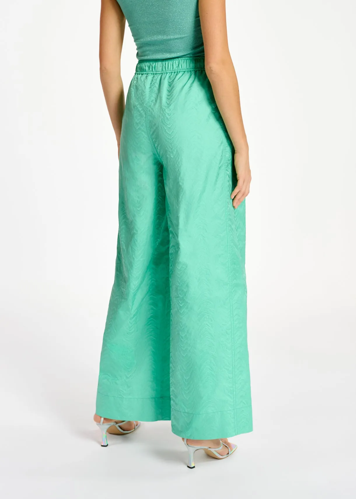 Turquoise jacquard wide-leg pants