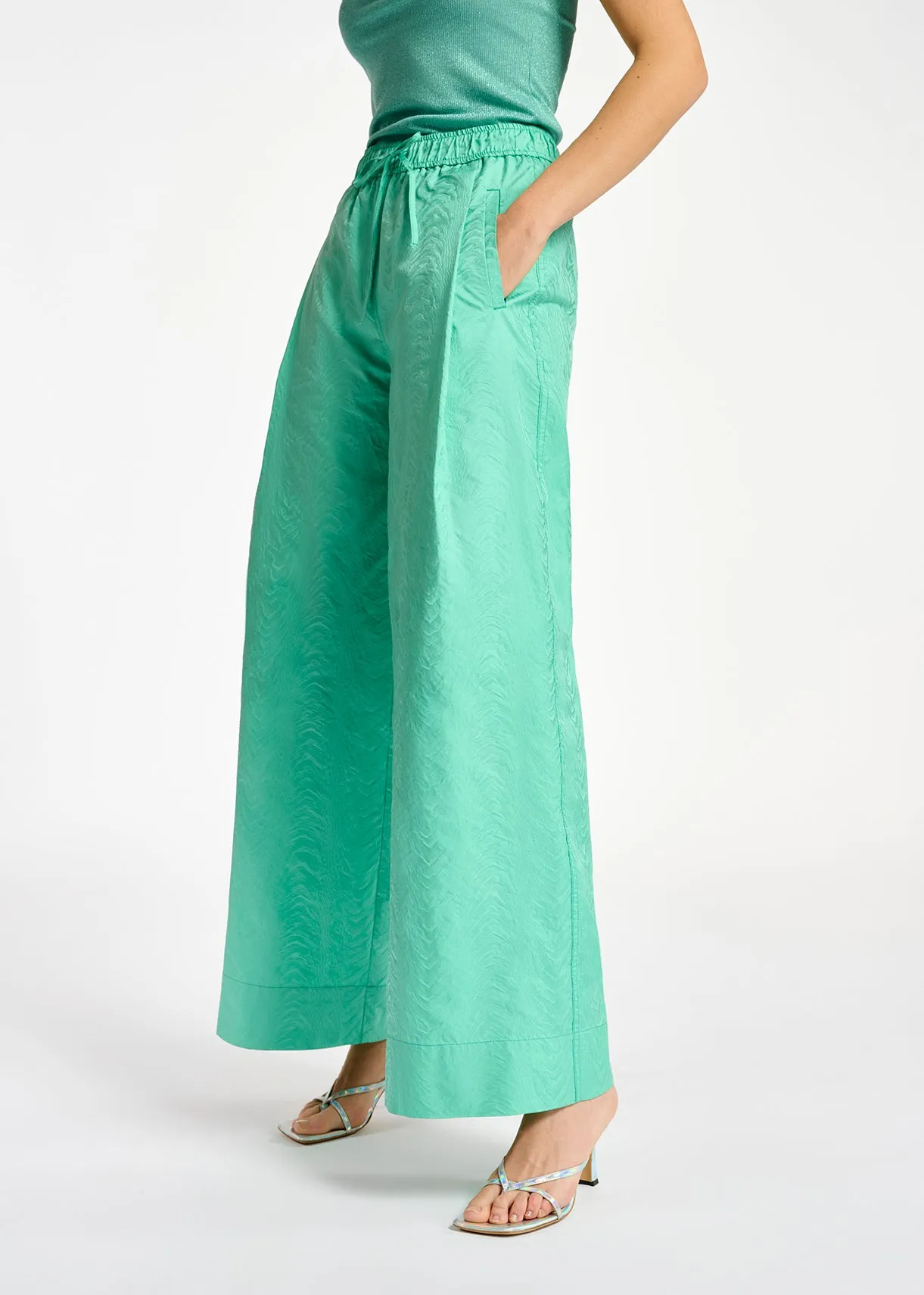 Turquoise jacquard wide-leg pants