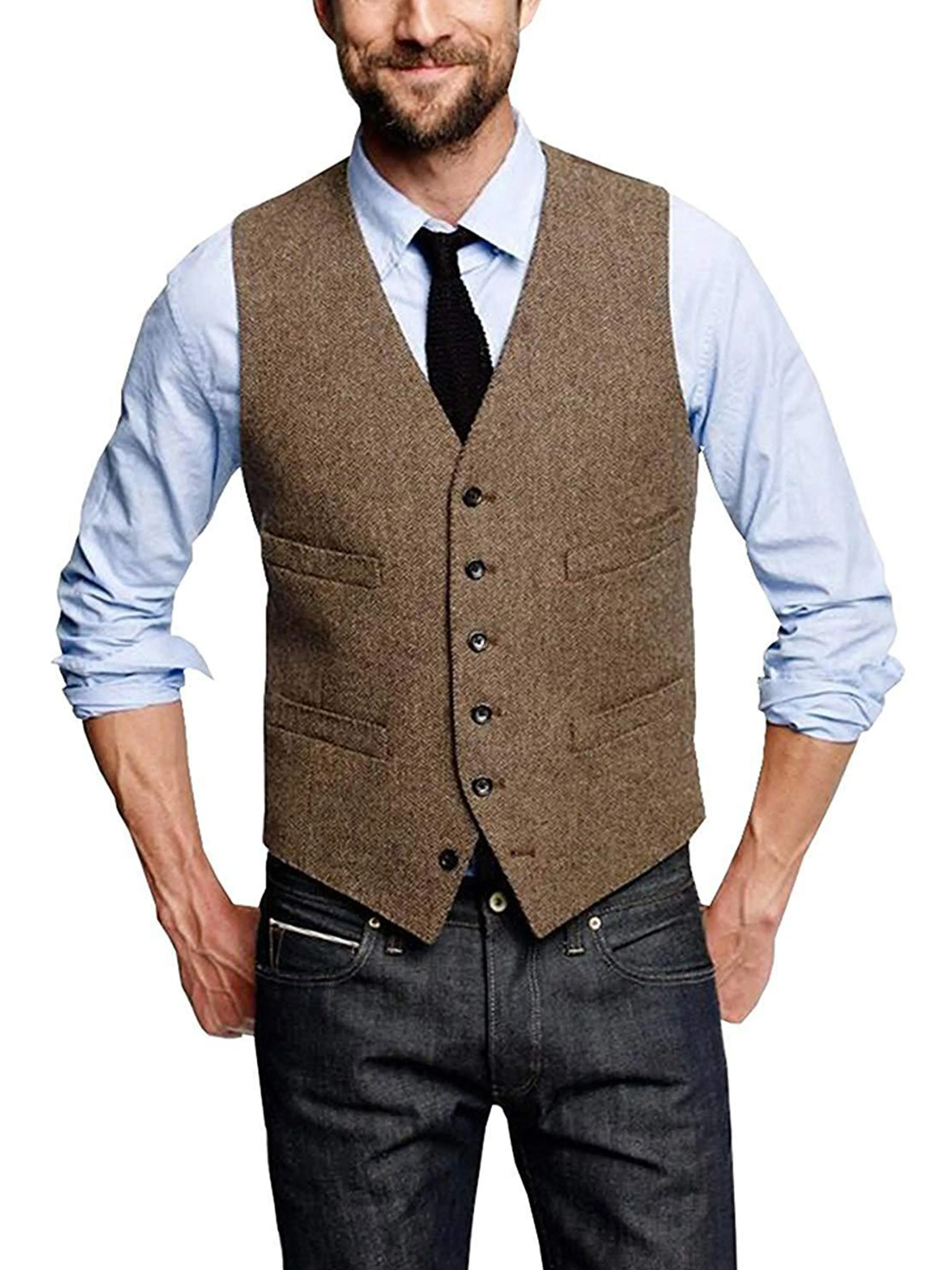 V-neck Fashion Single-Breasted Horse Jacket Men's Vest
